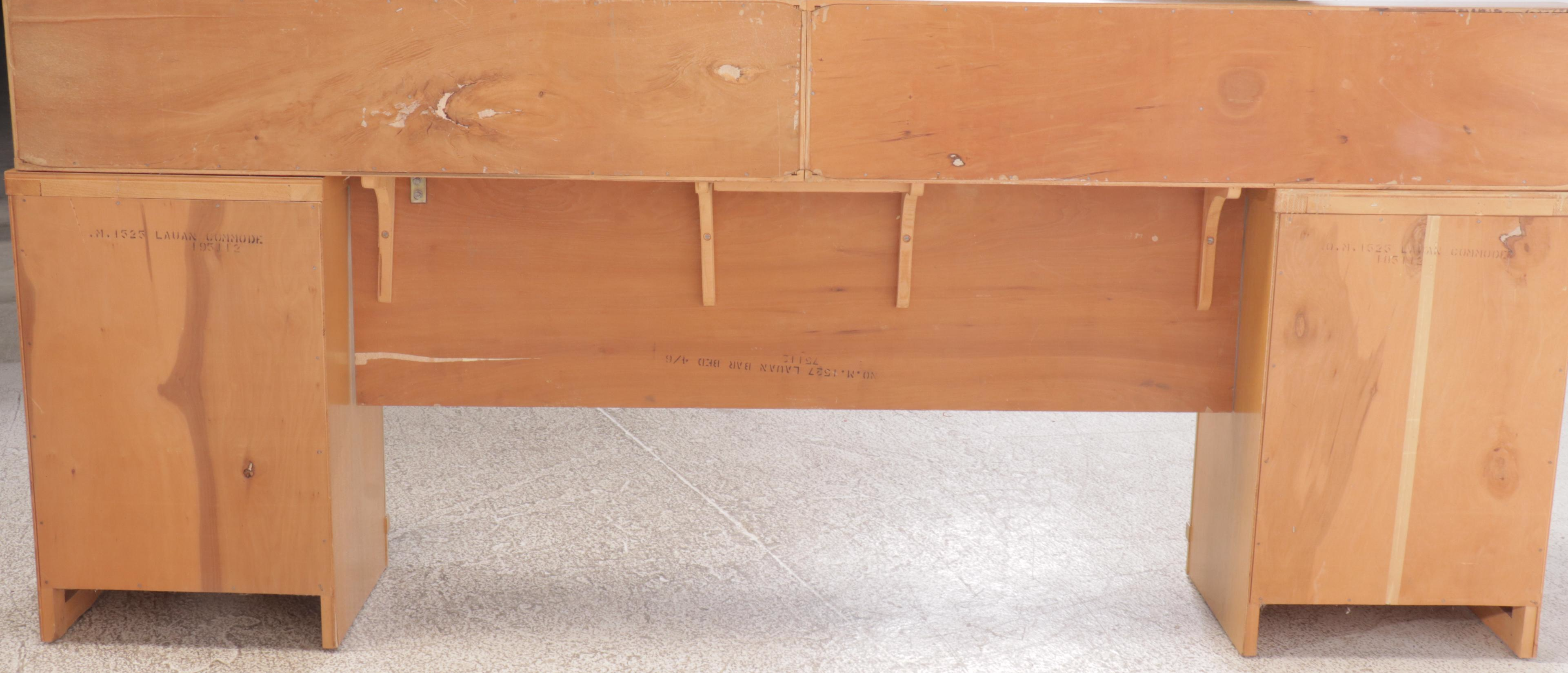 Mid Century Modern Maple Finish Storage Headboard