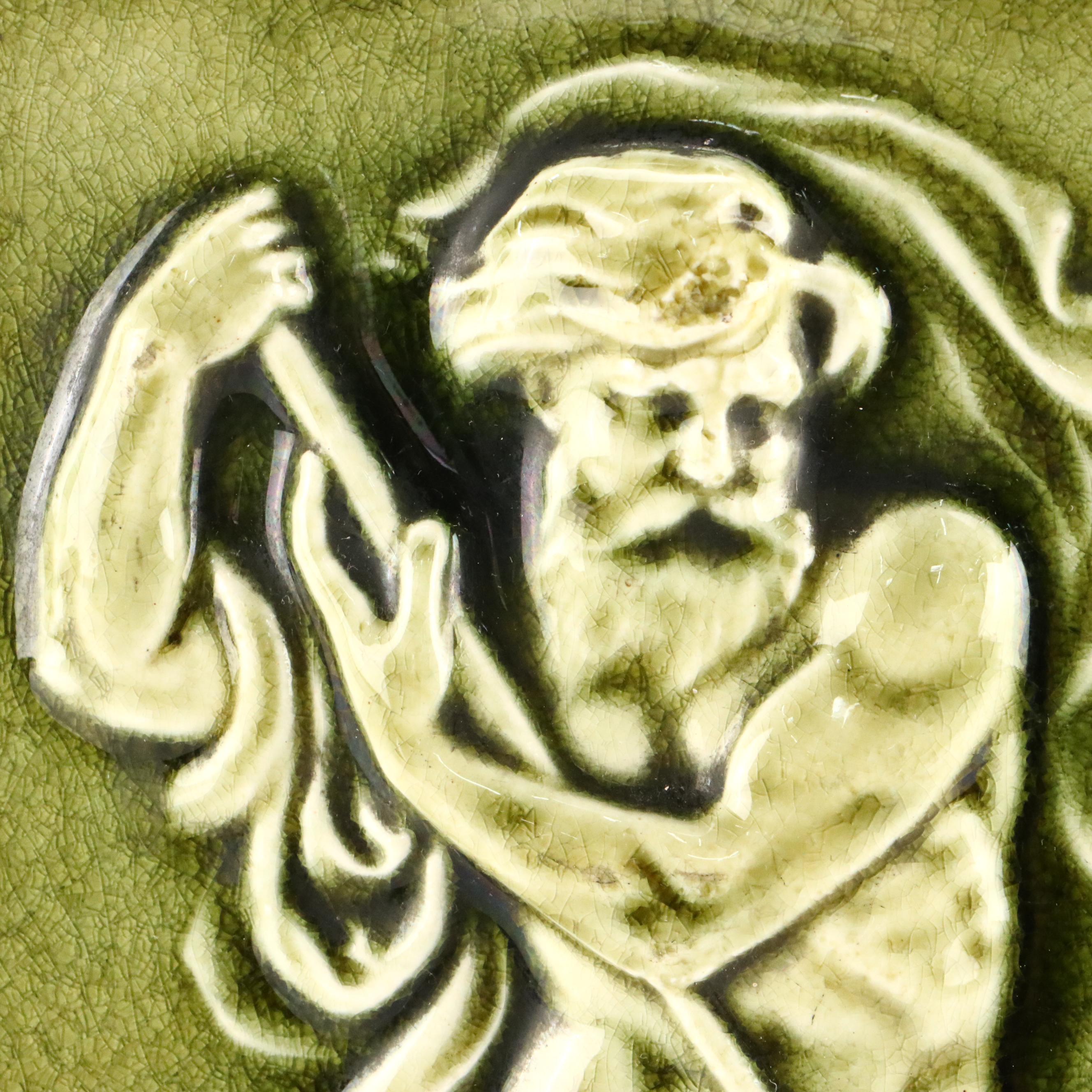 The Hamilton Tile Works Art Nouveau Style Poseidon Tile, Late 19th/Early 20th C.