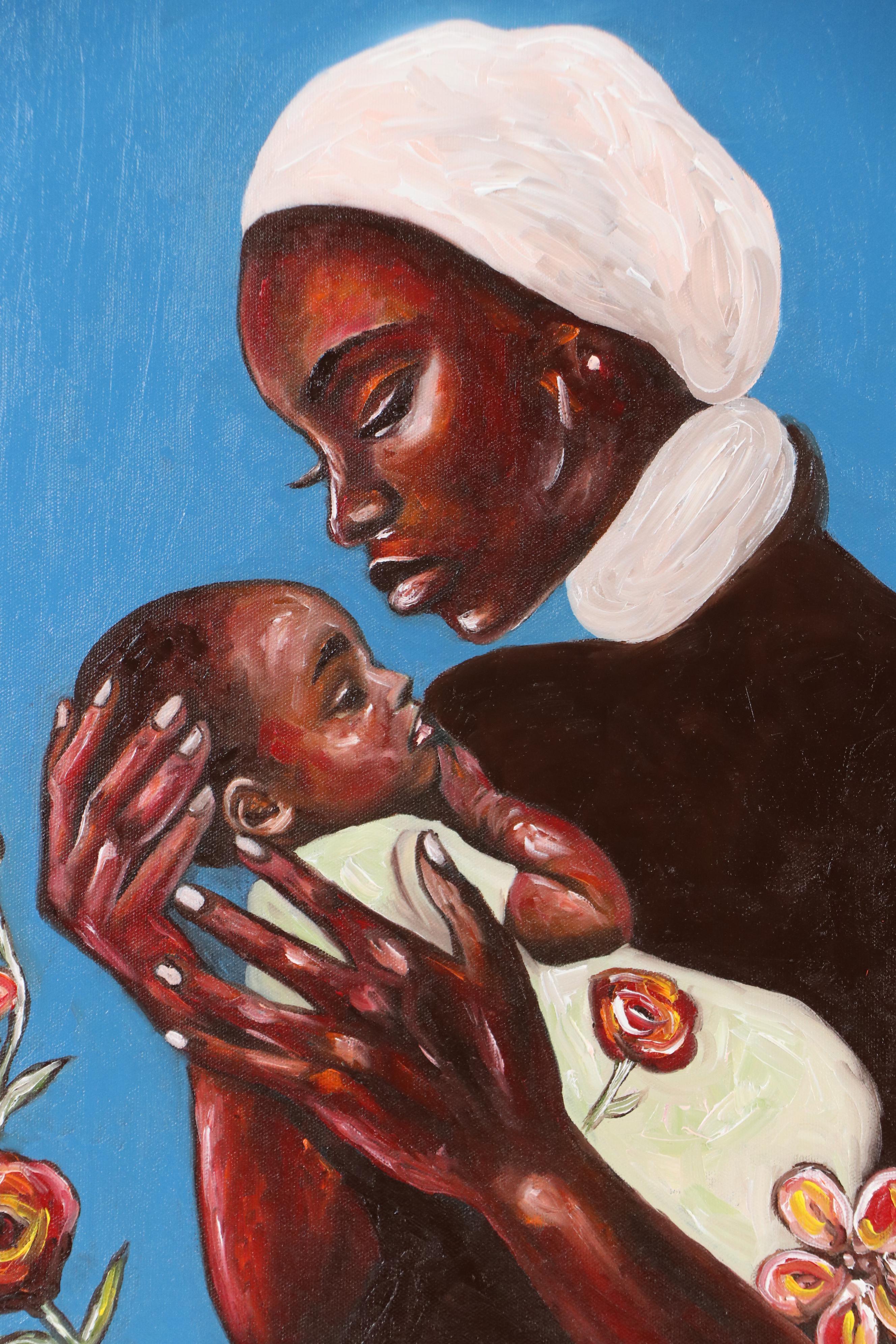 Oluwakemi Omowaire Oil Portrait "Mother And Child.," 21st Century