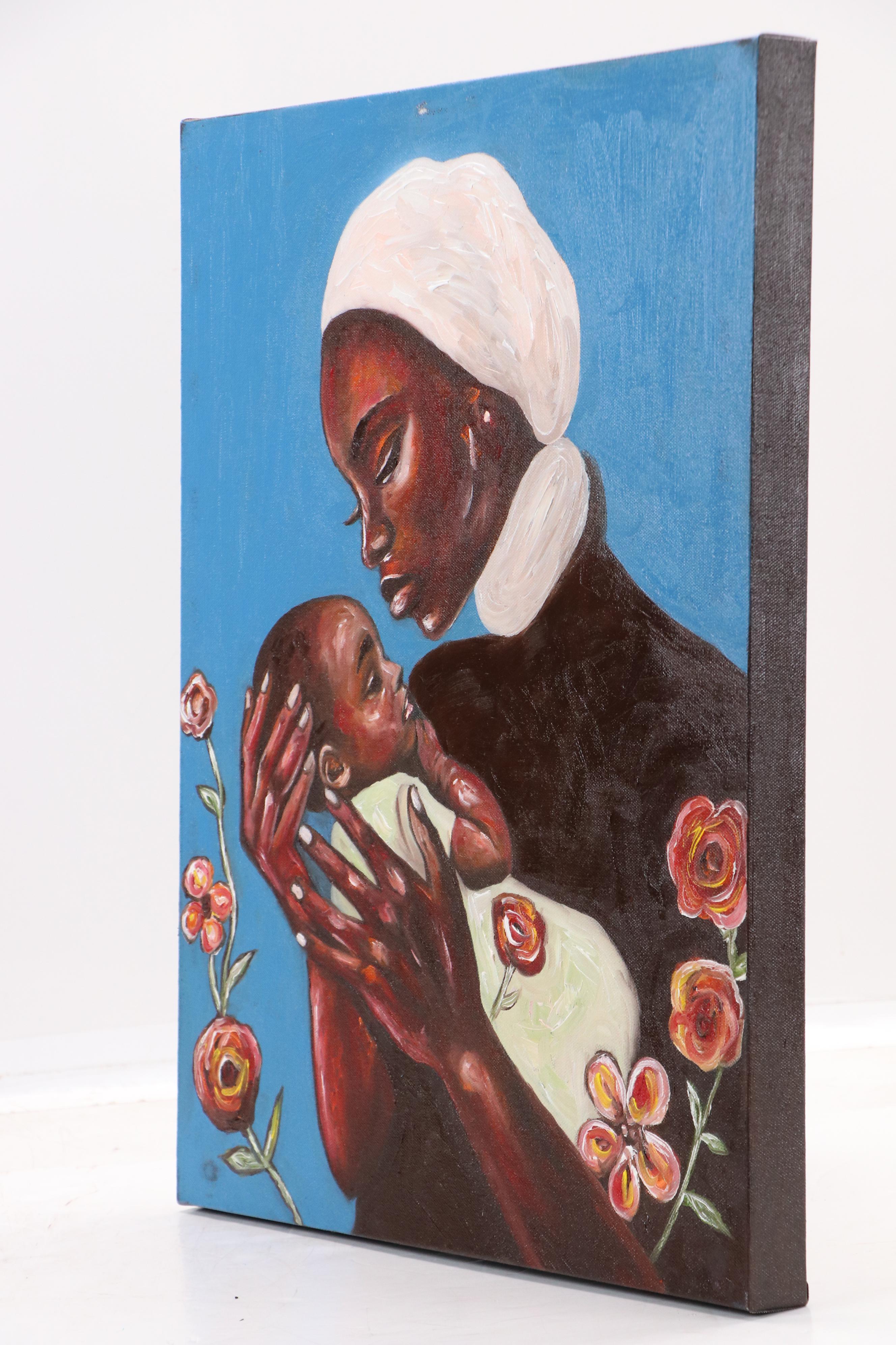 Oluwakemi Omowaire Oil Portrait "Mother And Child.," 21st Century