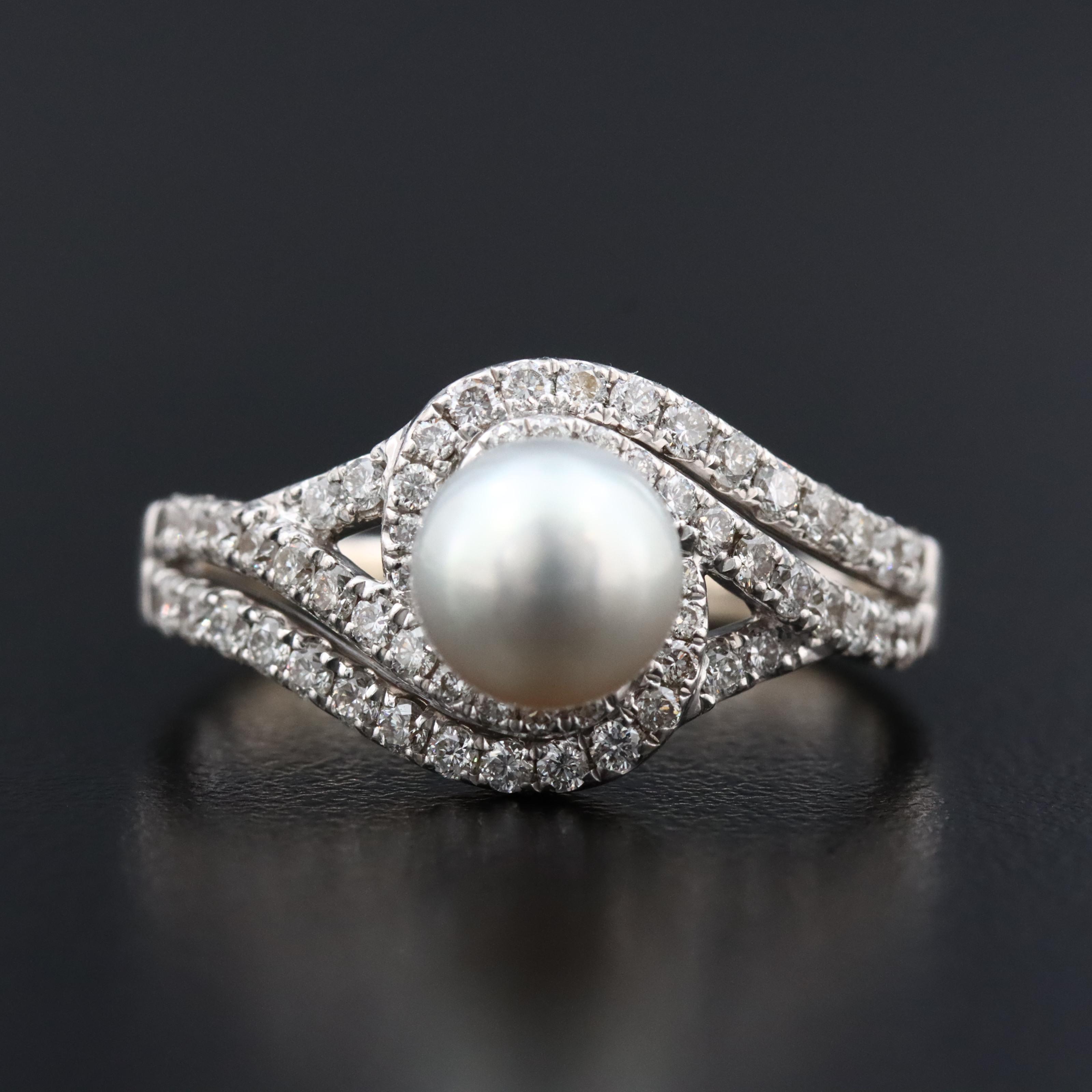 14K Pearl and Diamond Ring