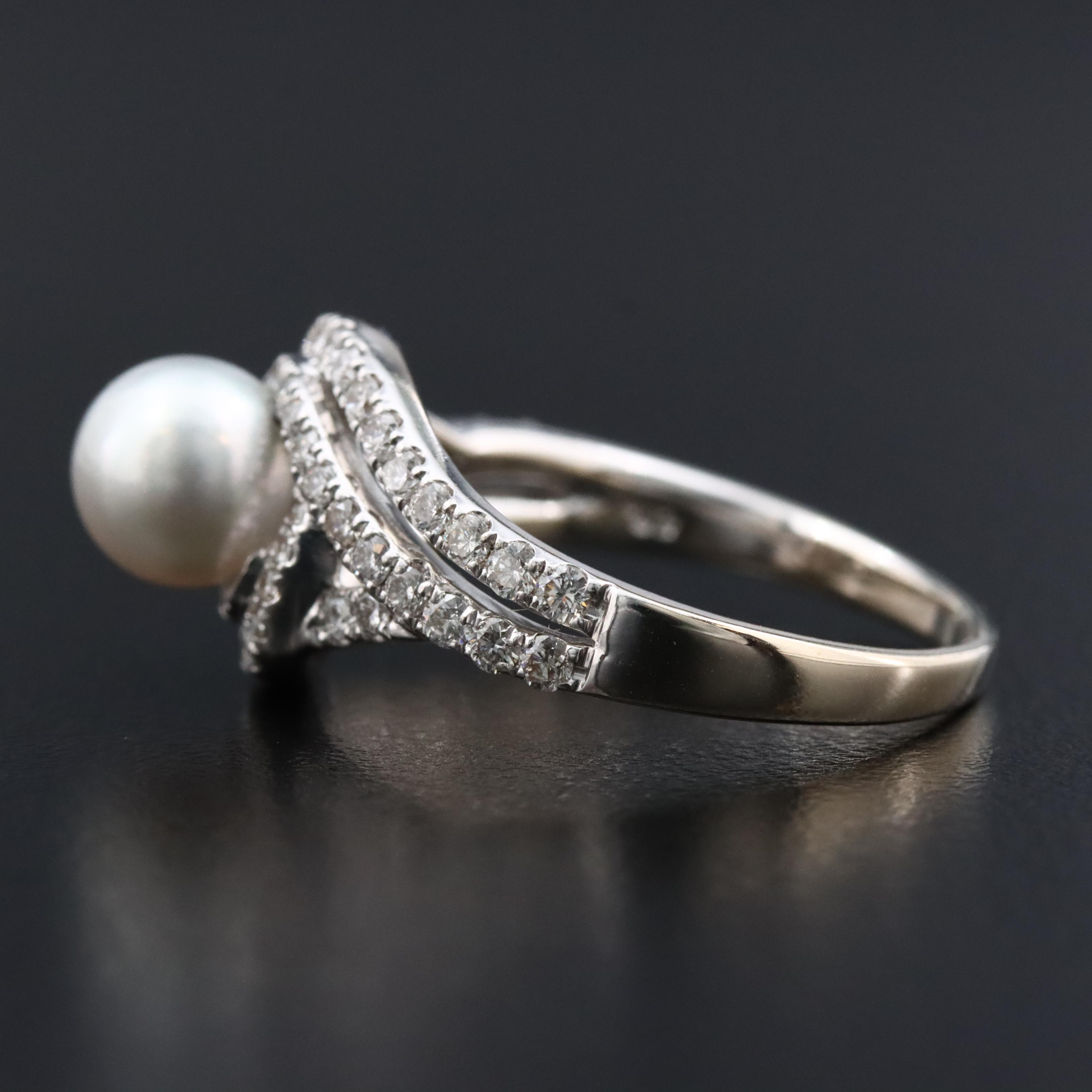 14K Pearl and Diamond Ring