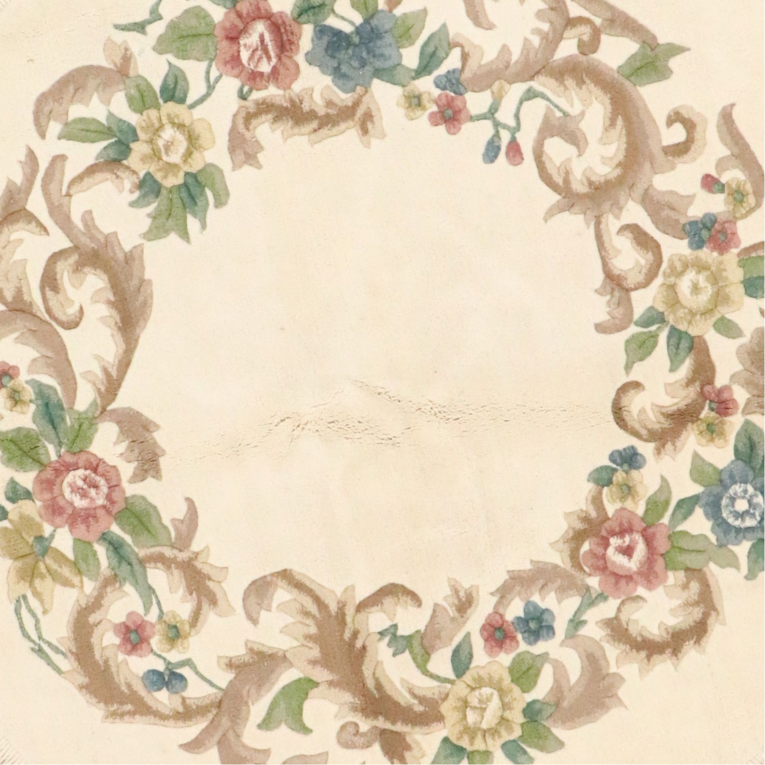 6'10 Round Hand-Knotted Indian Floral Area Rug