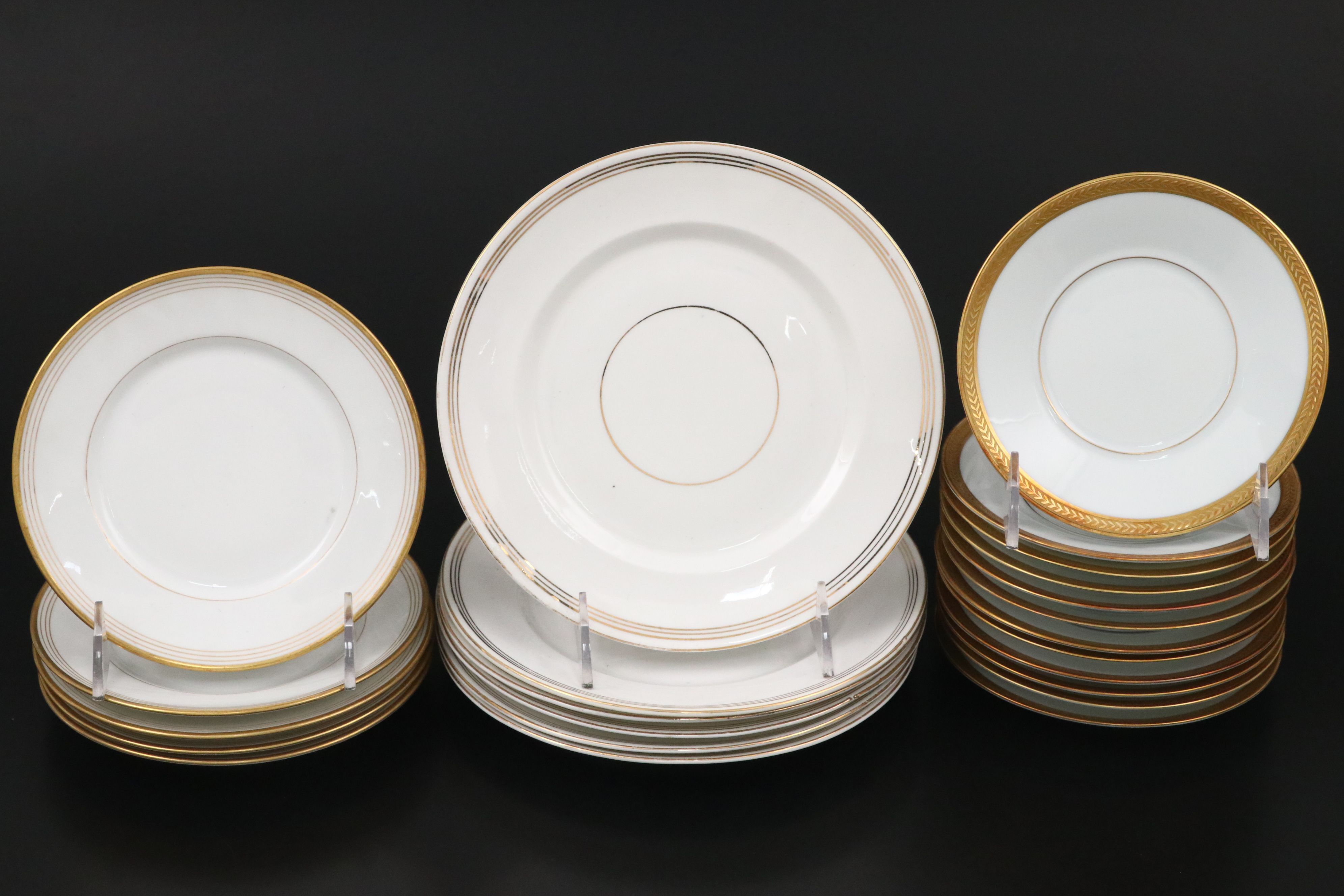 Bernardaud "Vienne" Cups and Saucers and Other Gilt Porcelain Dinnerware