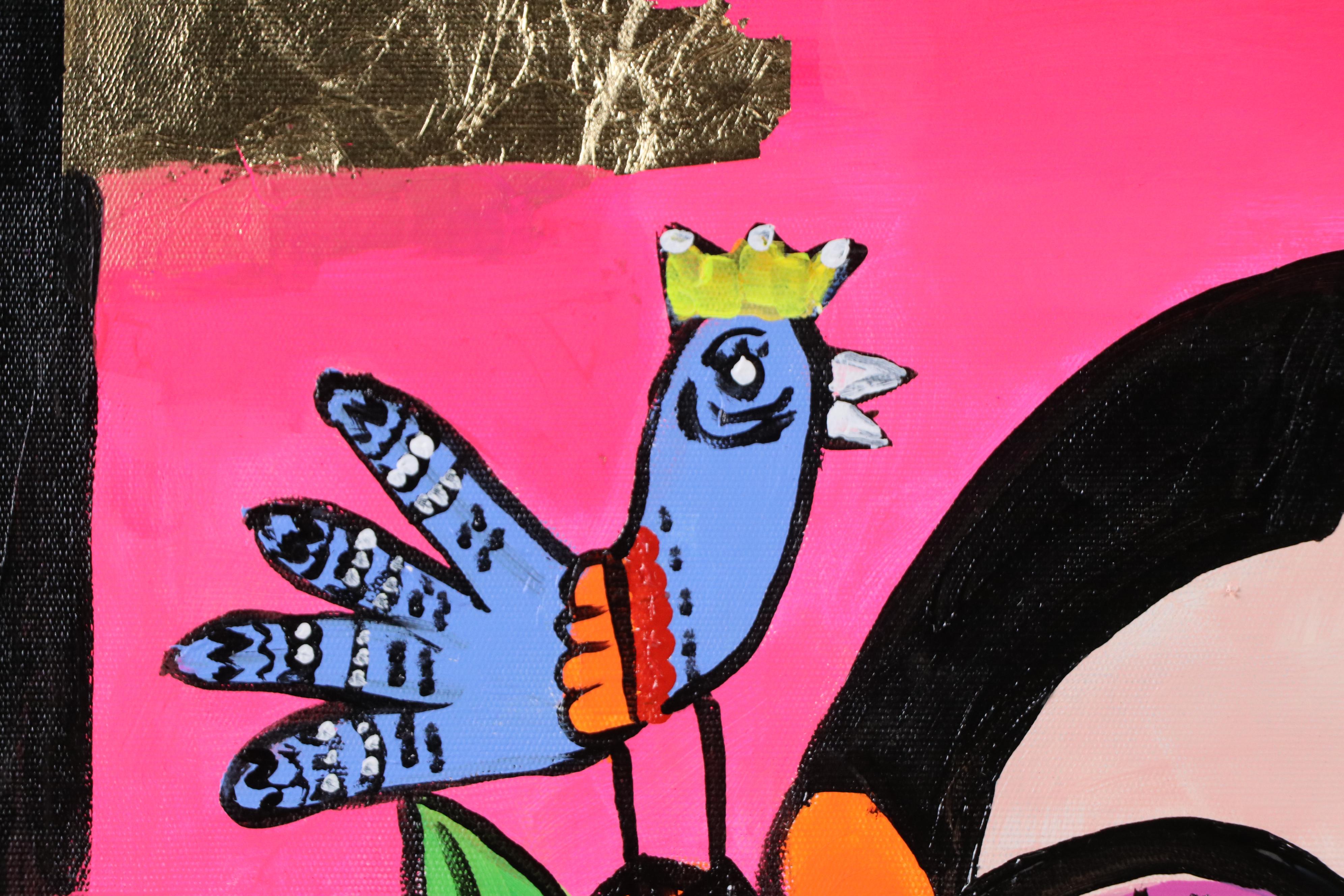 Milagros Pongo Stylized Mixed Media Portrait of Frida Kahlo, 21st Century