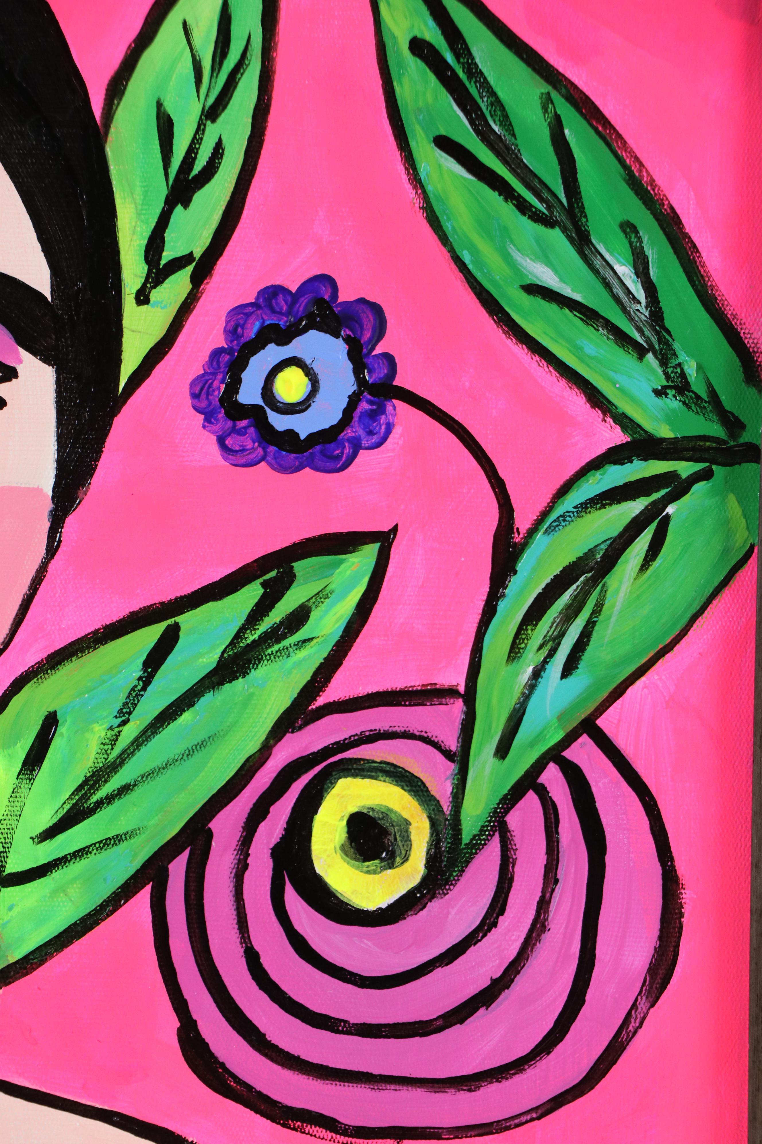 Milagros Pongo Stylized Mixed Media Portrait of Frida Kahlo, 21st Century