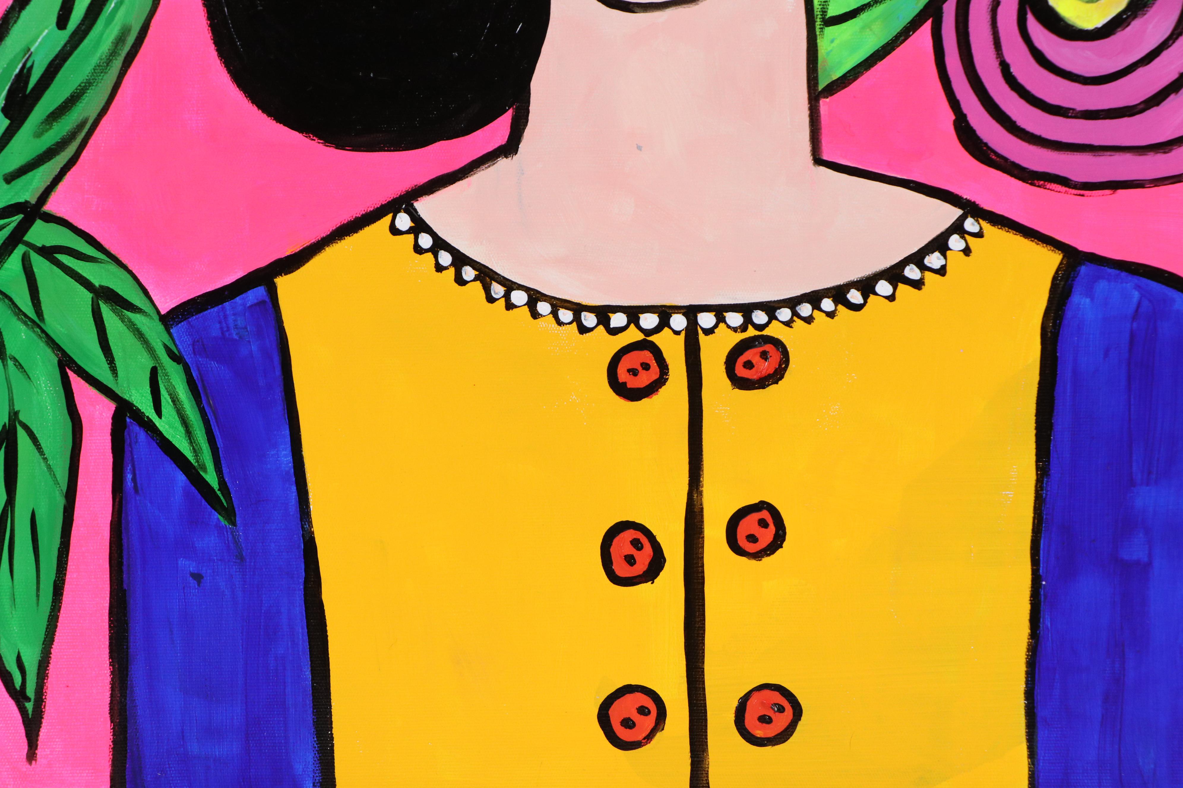 Milagros Pongo Stylized Mixed Media Portrait of Frida Kahlo, 21st Century