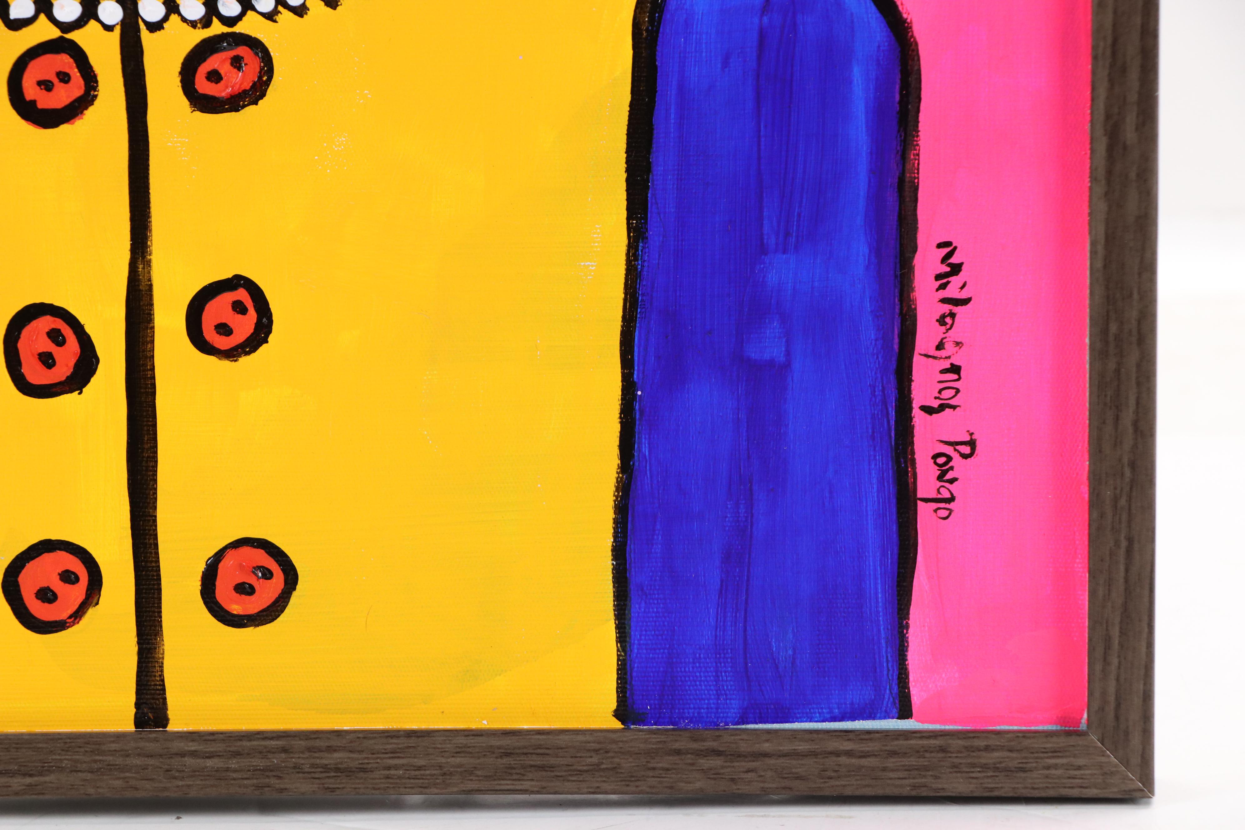 Milagros Pongo Stylized Mixed Media Portrait of Frida Kahlo, 21st Century