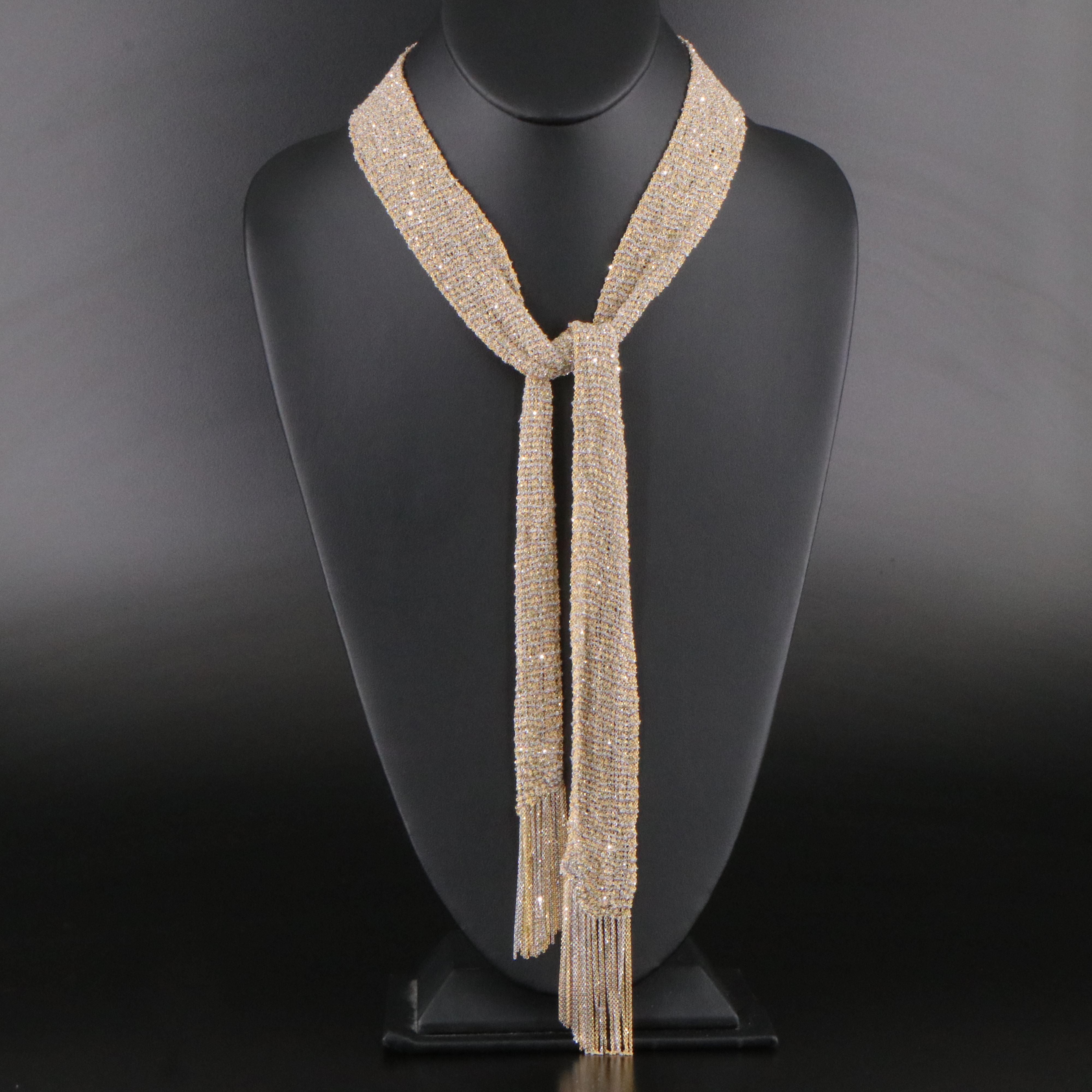 Italian 18K Two-Tone Woven Mesh Scarf Necklace