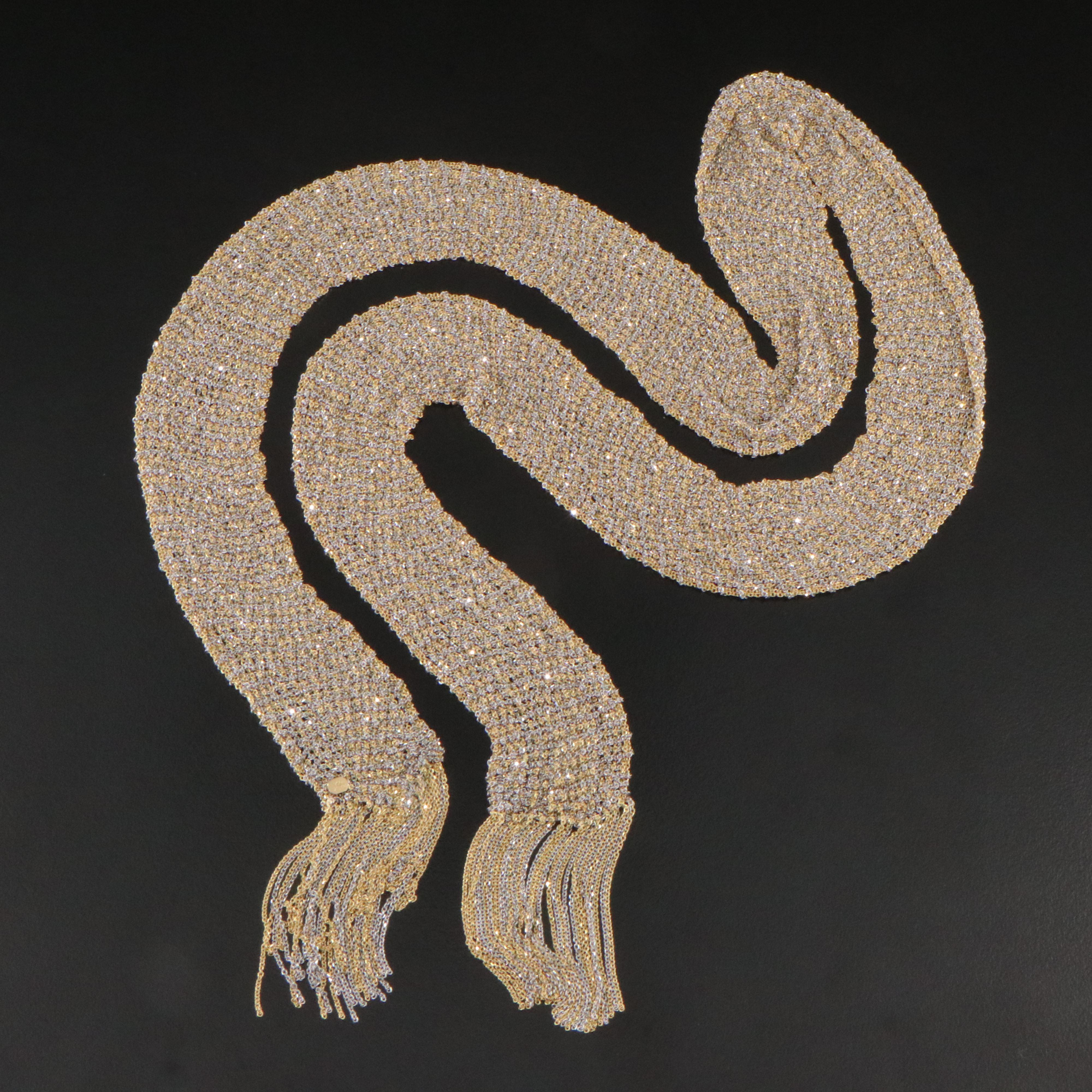 Italian 18K Two-Tone Woven Mesh Scarf Necklace