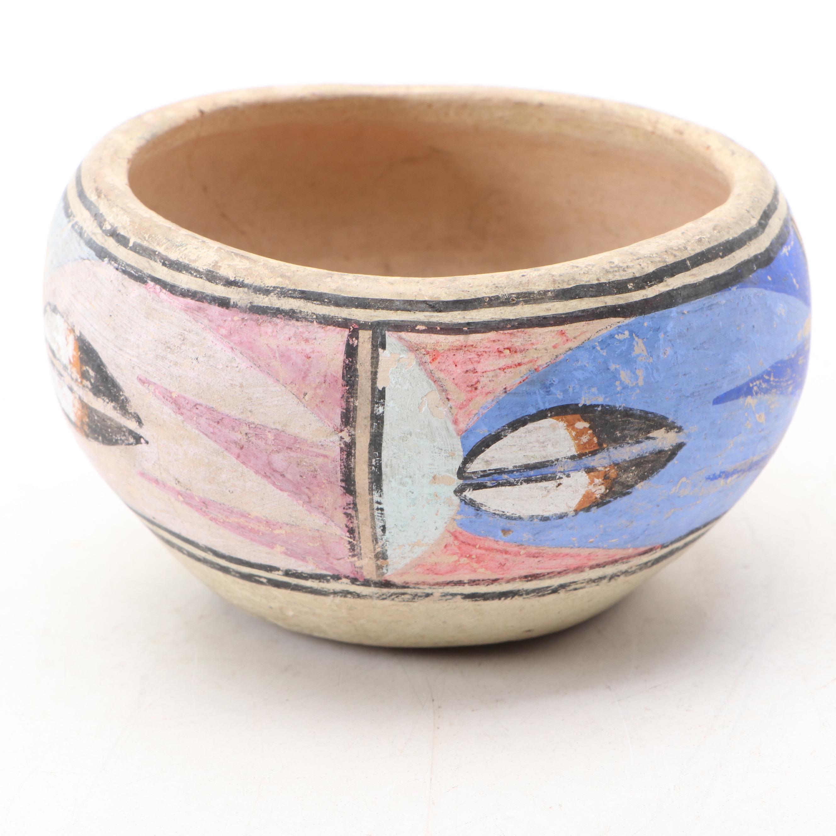 Artist Signed Acoma Pueblo Seed Pot with Art Pottery Ceramic Bowl