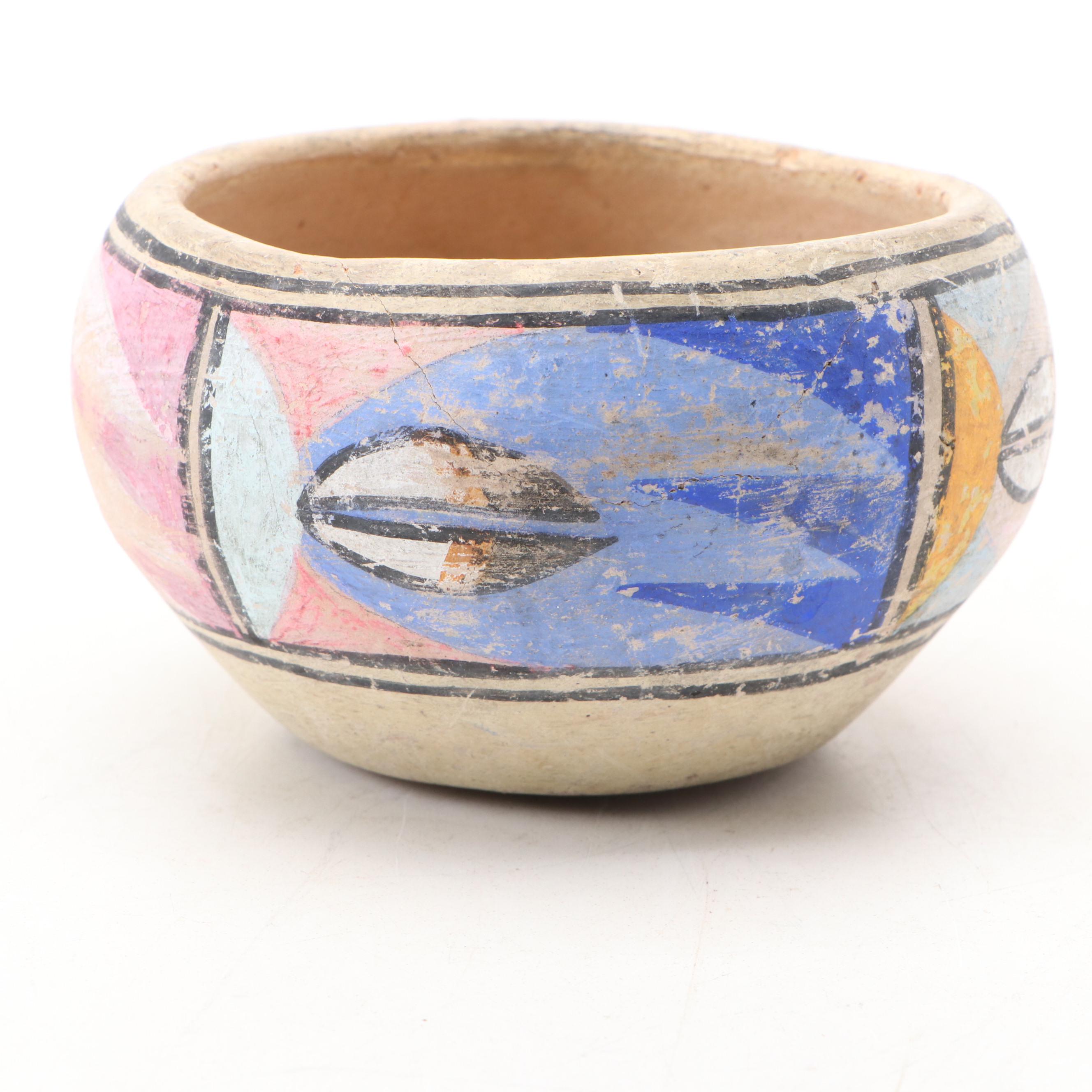 Artist Signed Acoma Pueblo Seed Pot with Art Pottery Ceramic Bowl