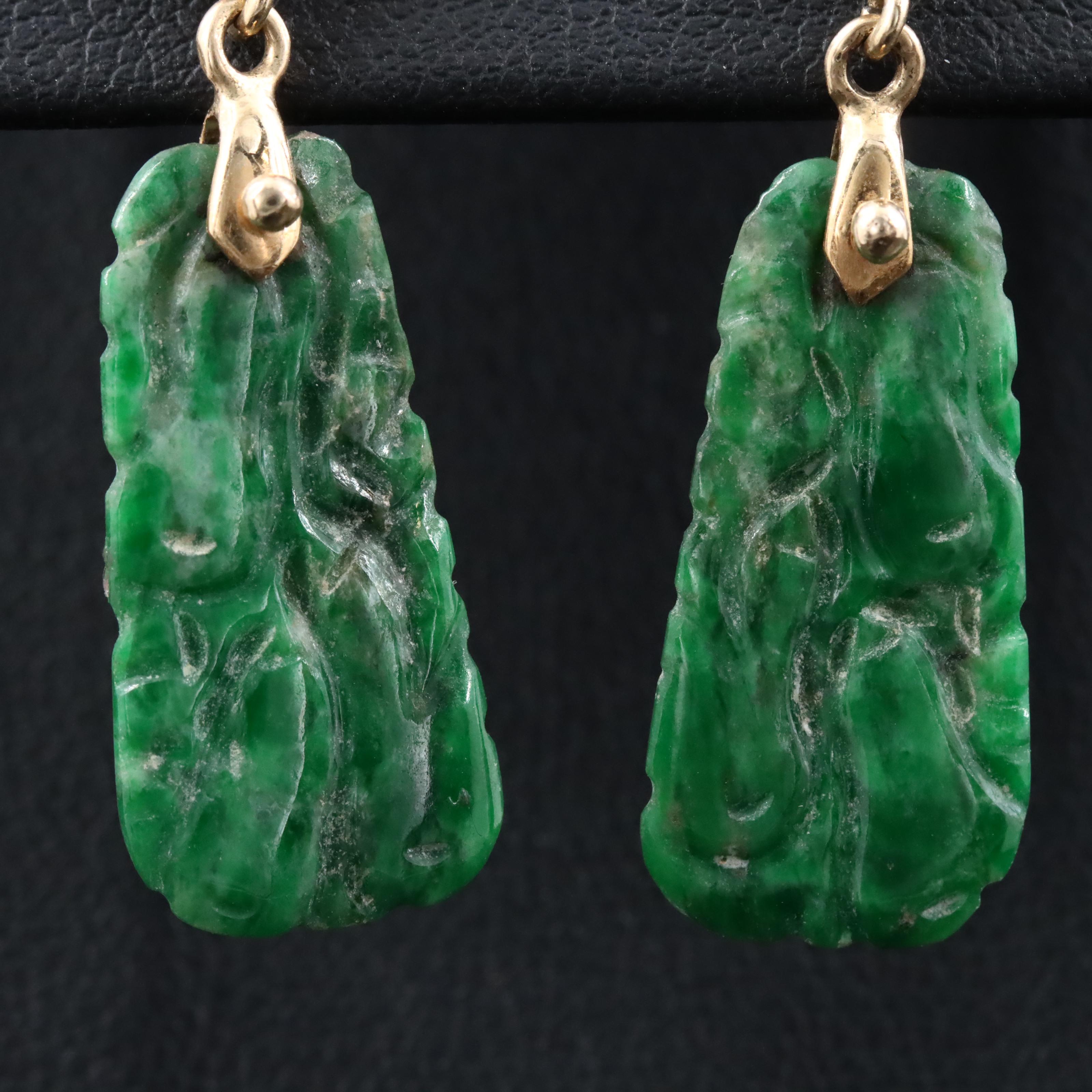 14K Jadeite Pendant Earrings