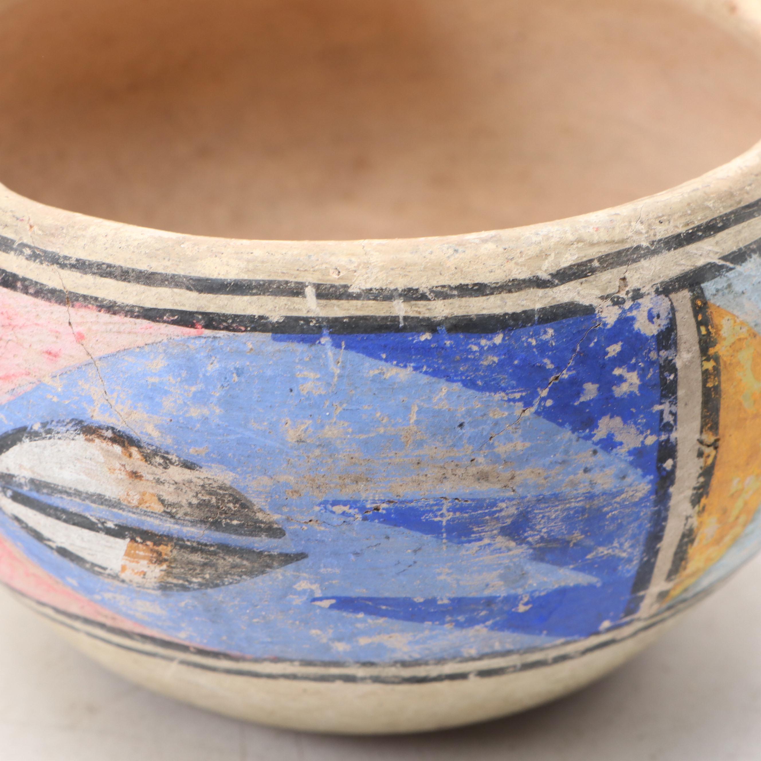 Artist Signed Acoma Pueblo Seed Pot with Art Pottery Ceramic Bowl