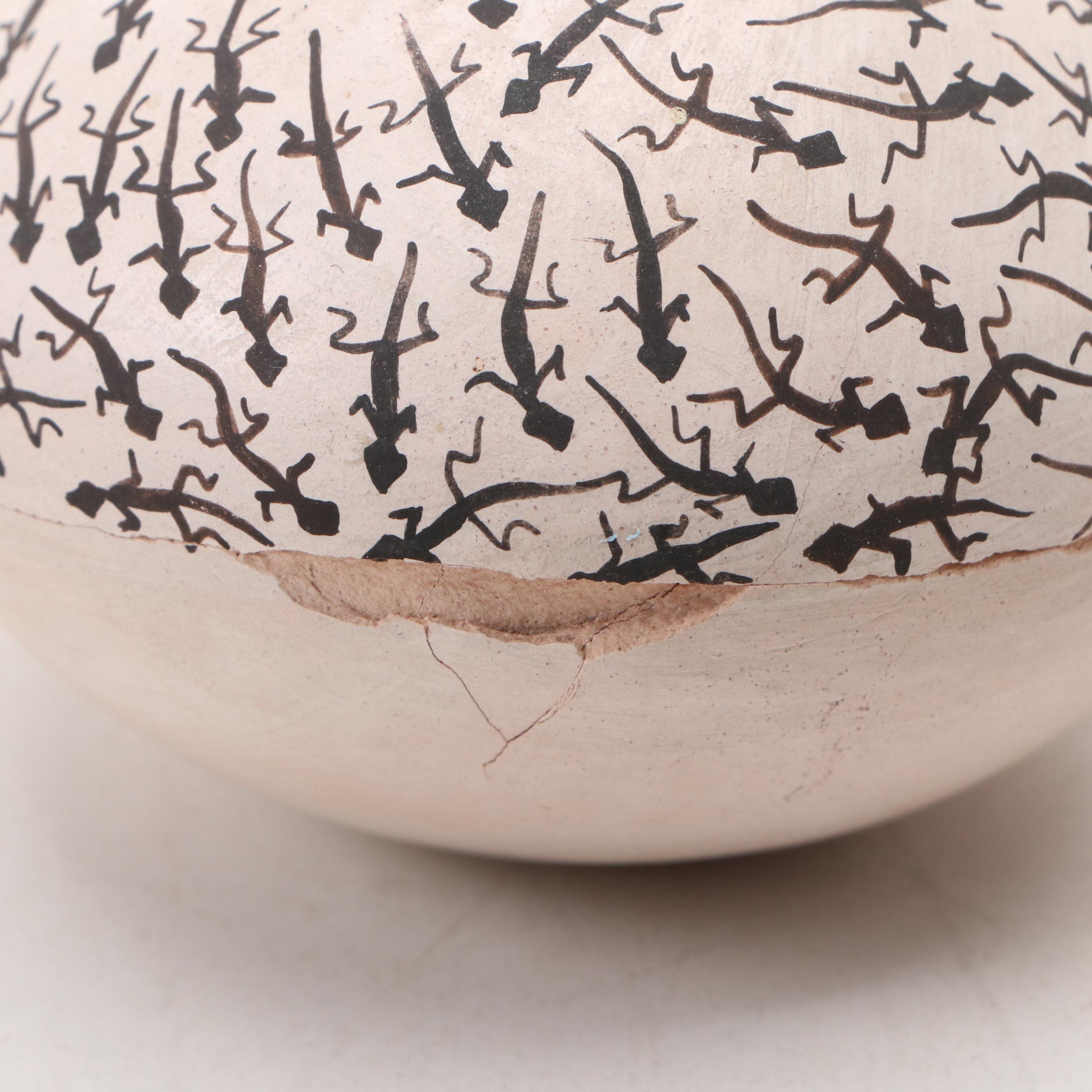 Artist Signed Acoma Pueblo Seed Pot with Art Pottery Ceramic Bowl