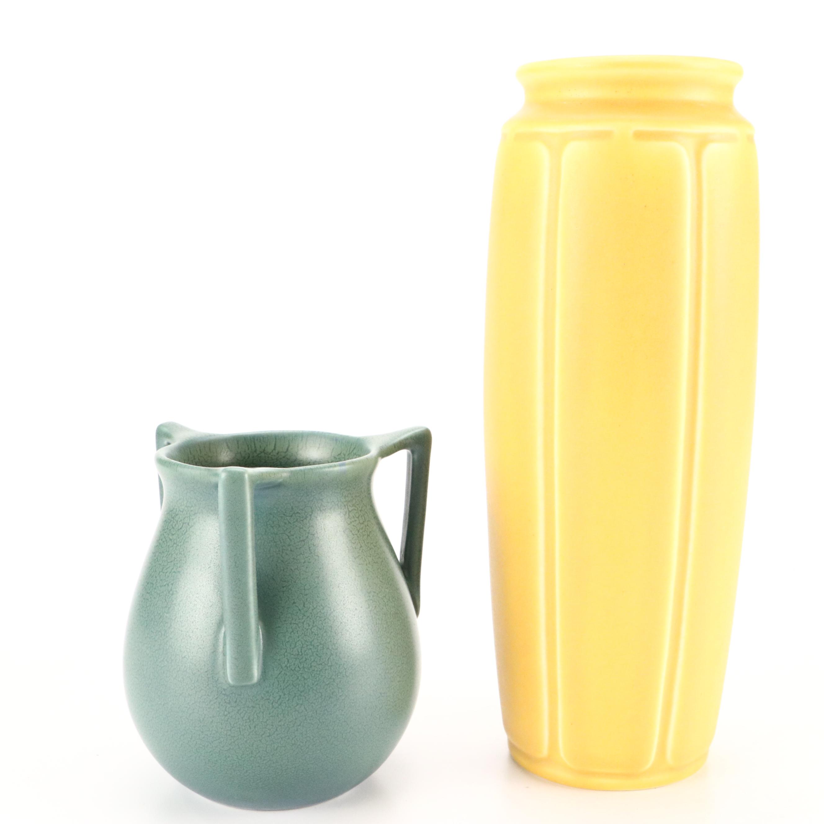 Rookwood Pottery Three-Handled and Yellow Glazed Vases, Early 20th Century