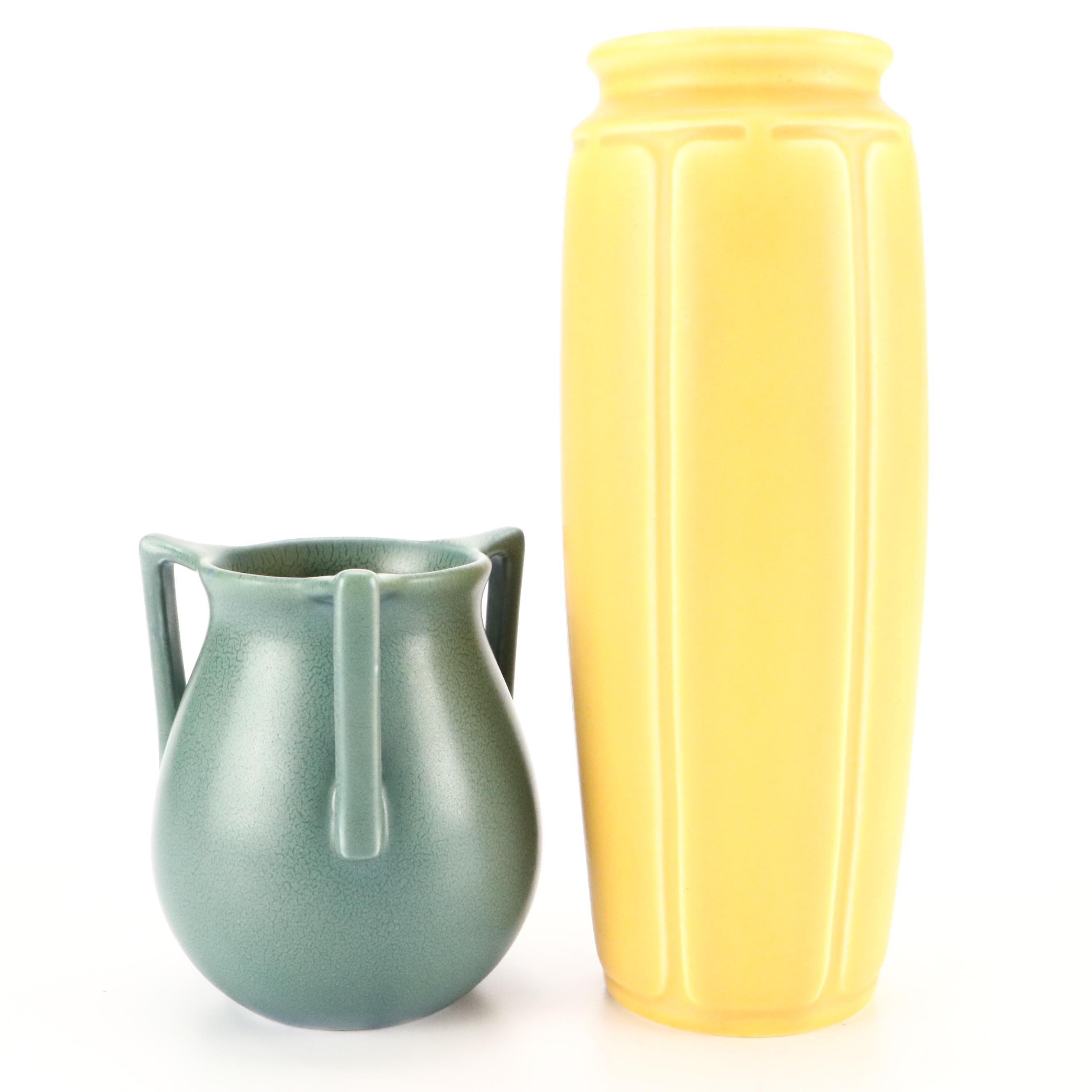 Rookwood Pottery Three-Handled and Yellow Glazed Vases, Early 20th Century