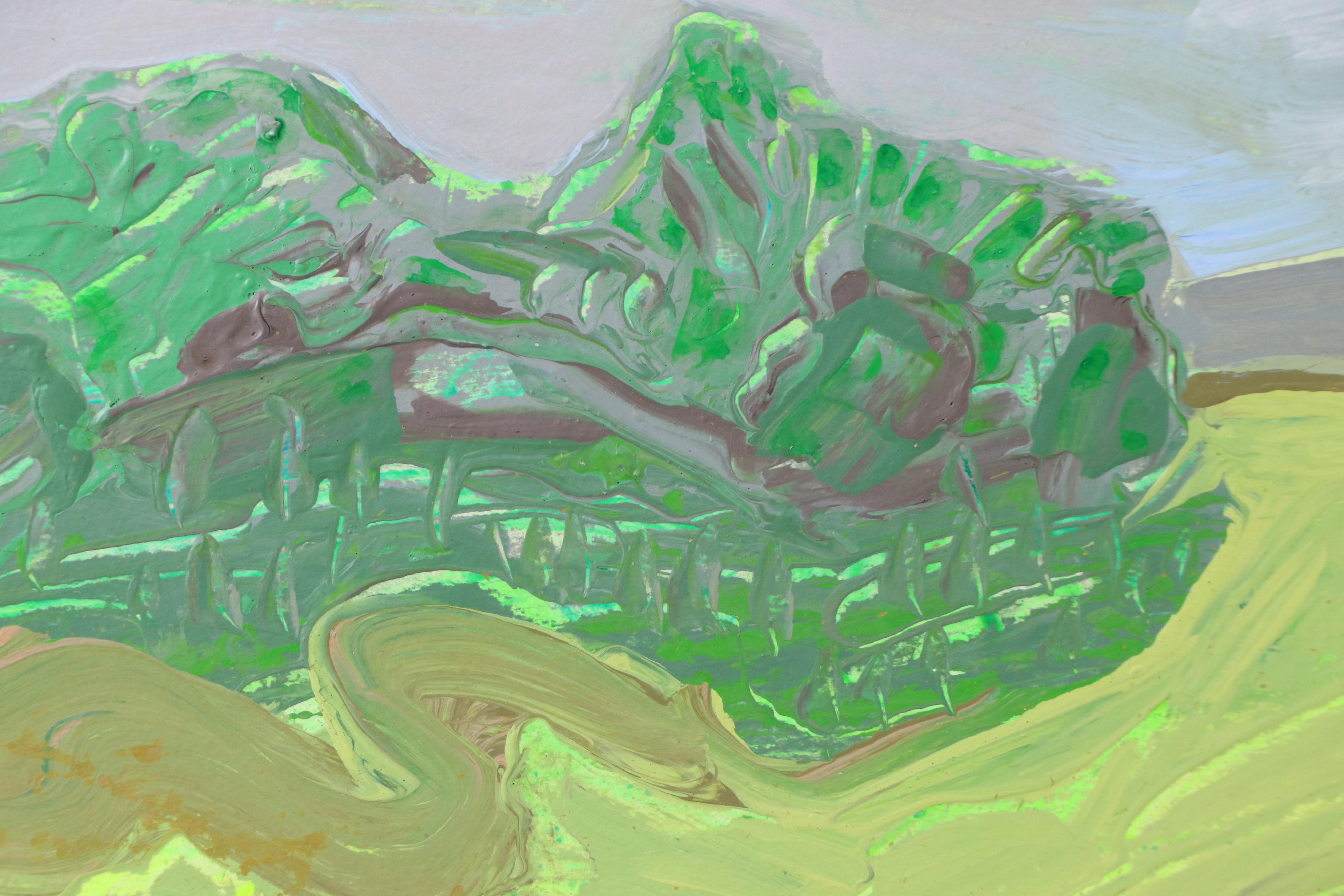 Harry Hilson Acrylic Painting of Abstracted Landscape, Late 20th Century