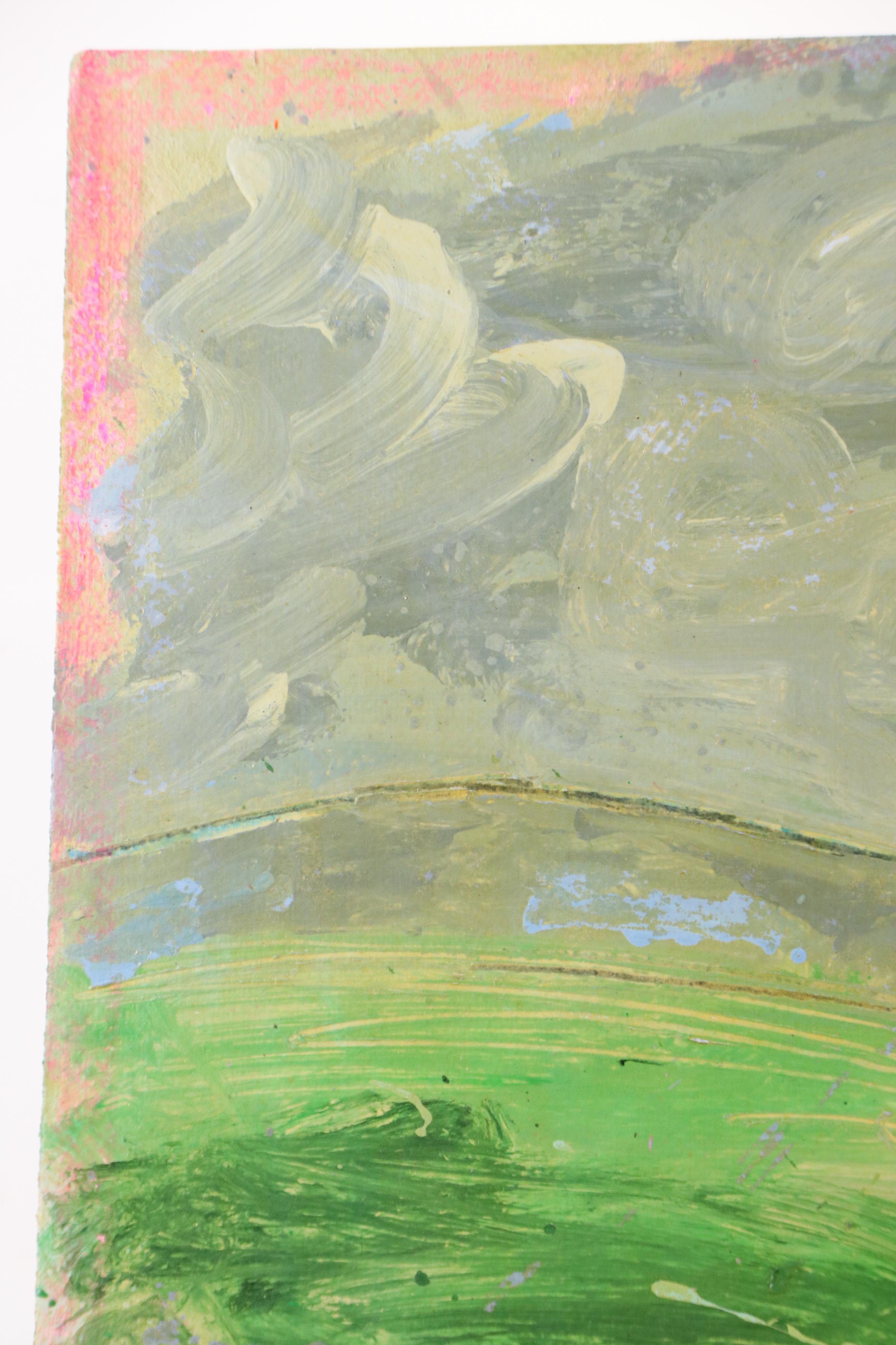 Harry Hilson Acrylic Painting "Pink Flowers in Green Field," Late 20th Century