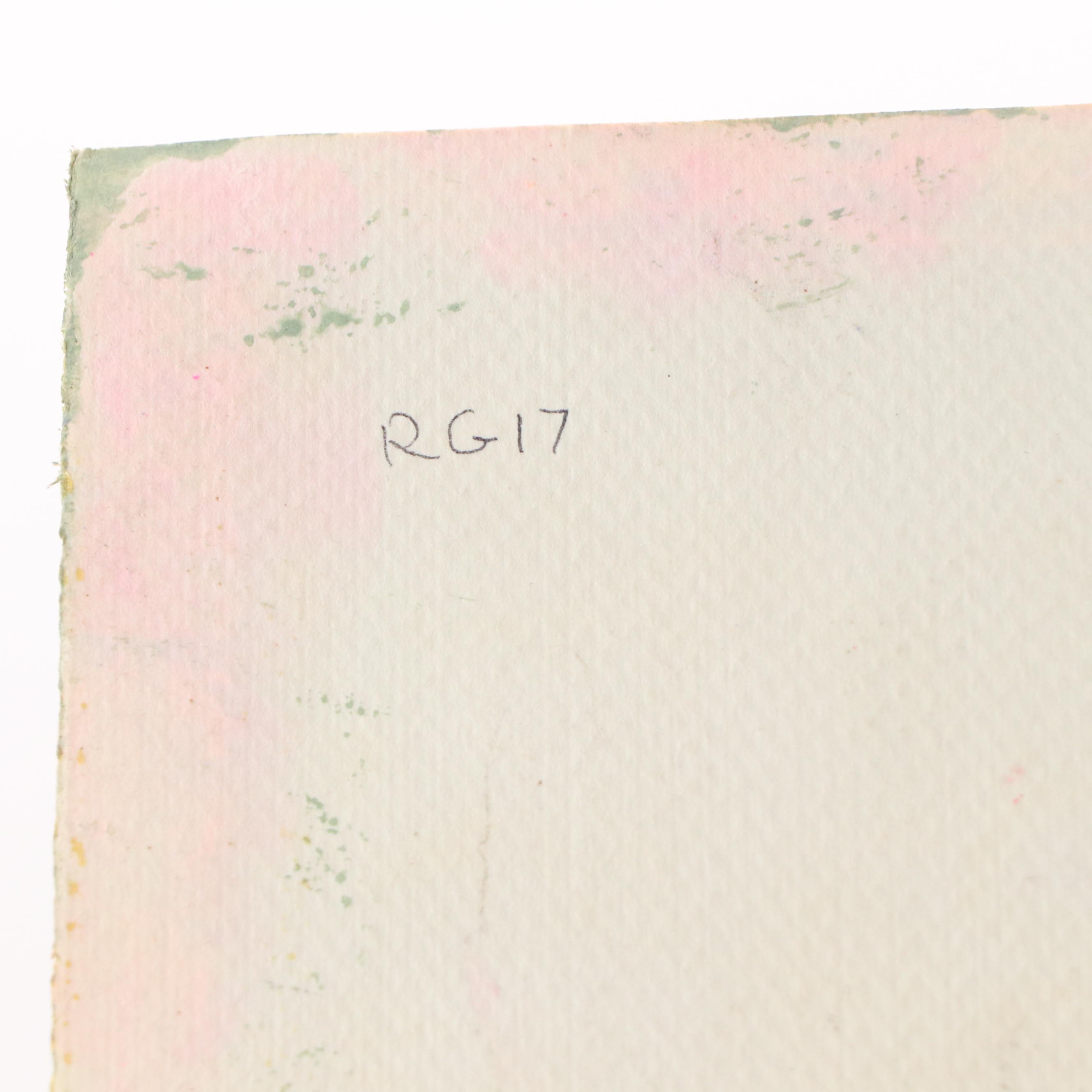 Harry Hilson Acrylic Painting "Pink Flowers in Green Field," Late 20th Century