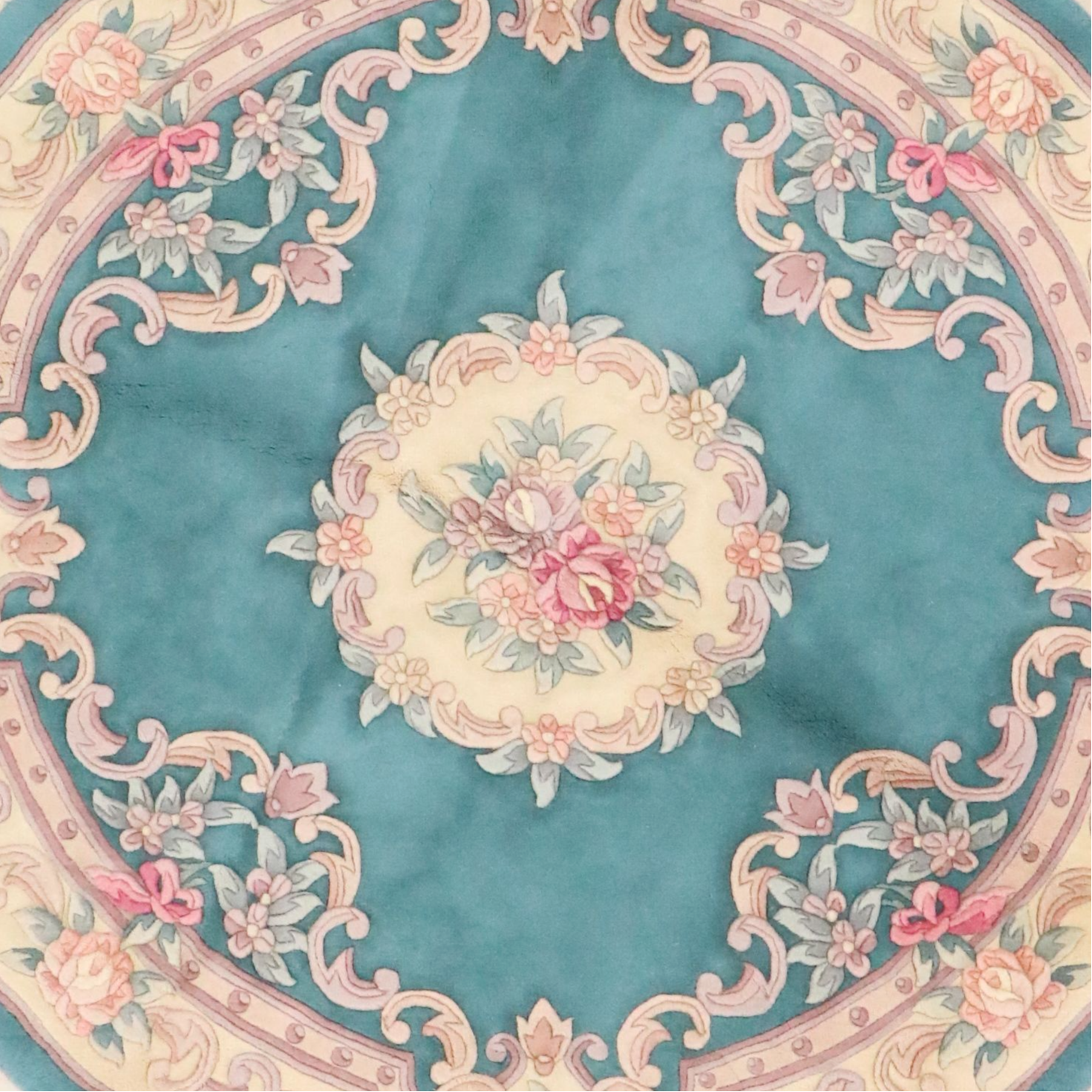 6'1 Round Hand-Knotted Sino-French Aubusson Area Rug