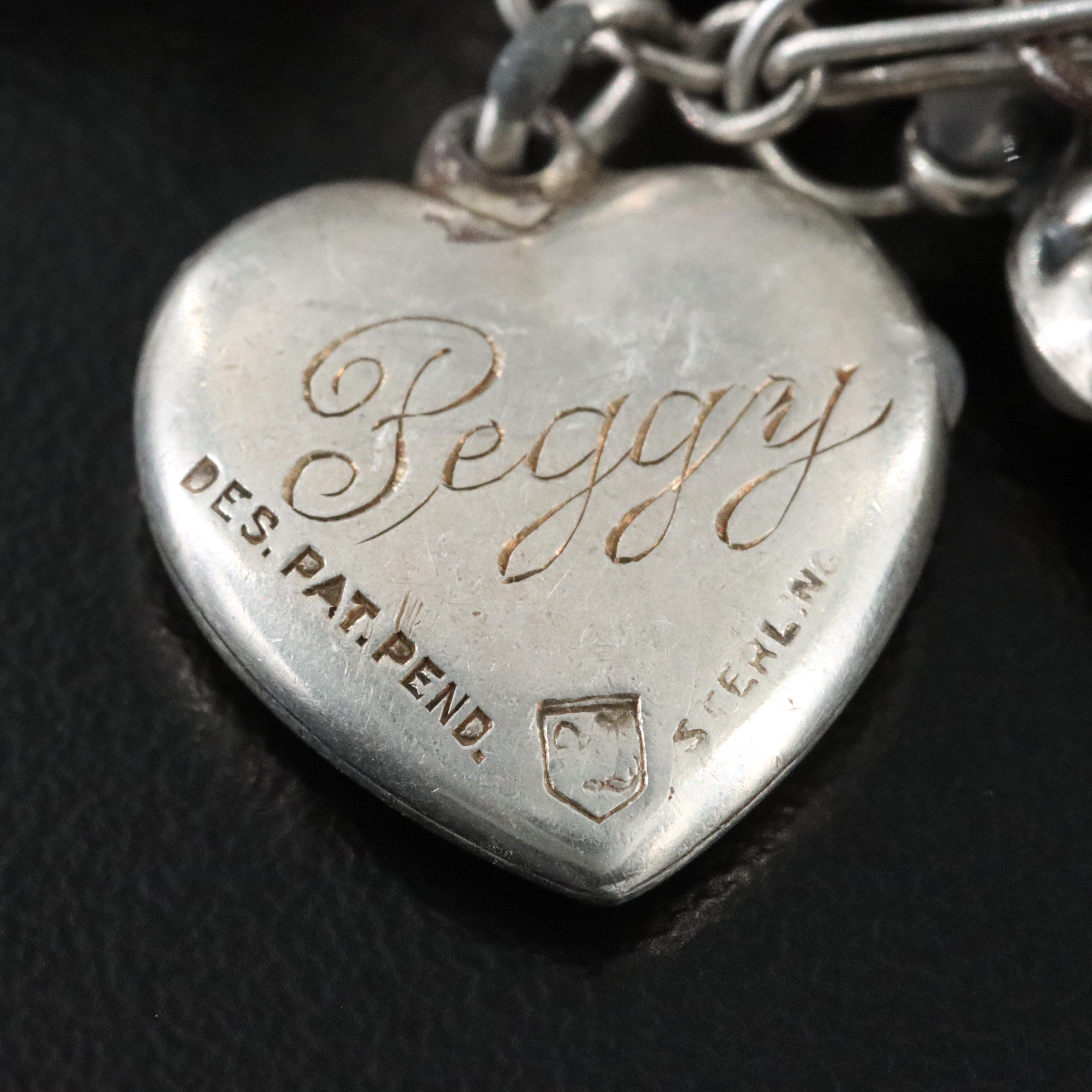 Antique and Vintage Sterling Heart Charm Bracelet Including Walter Lampl Charm