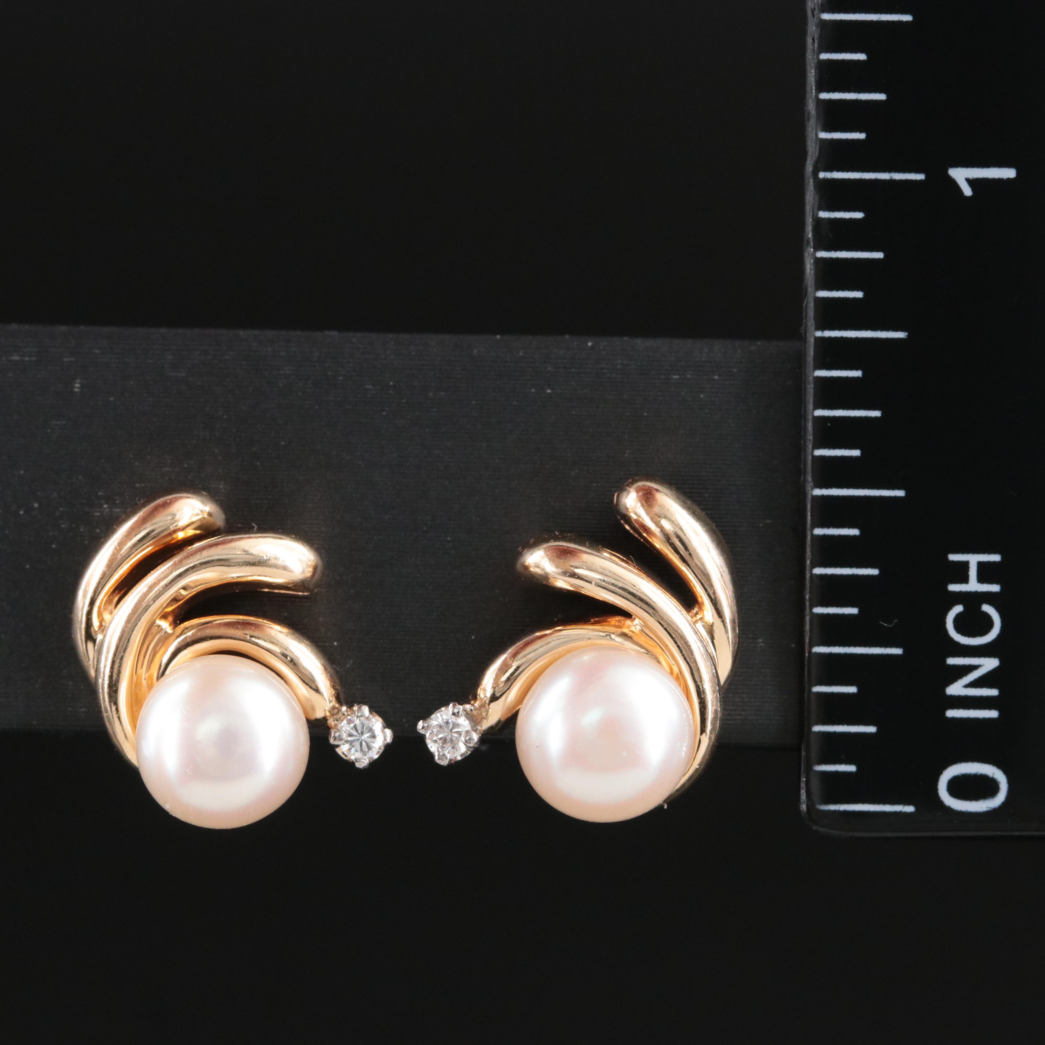 14K Pearl and Diamond Drop Earrings