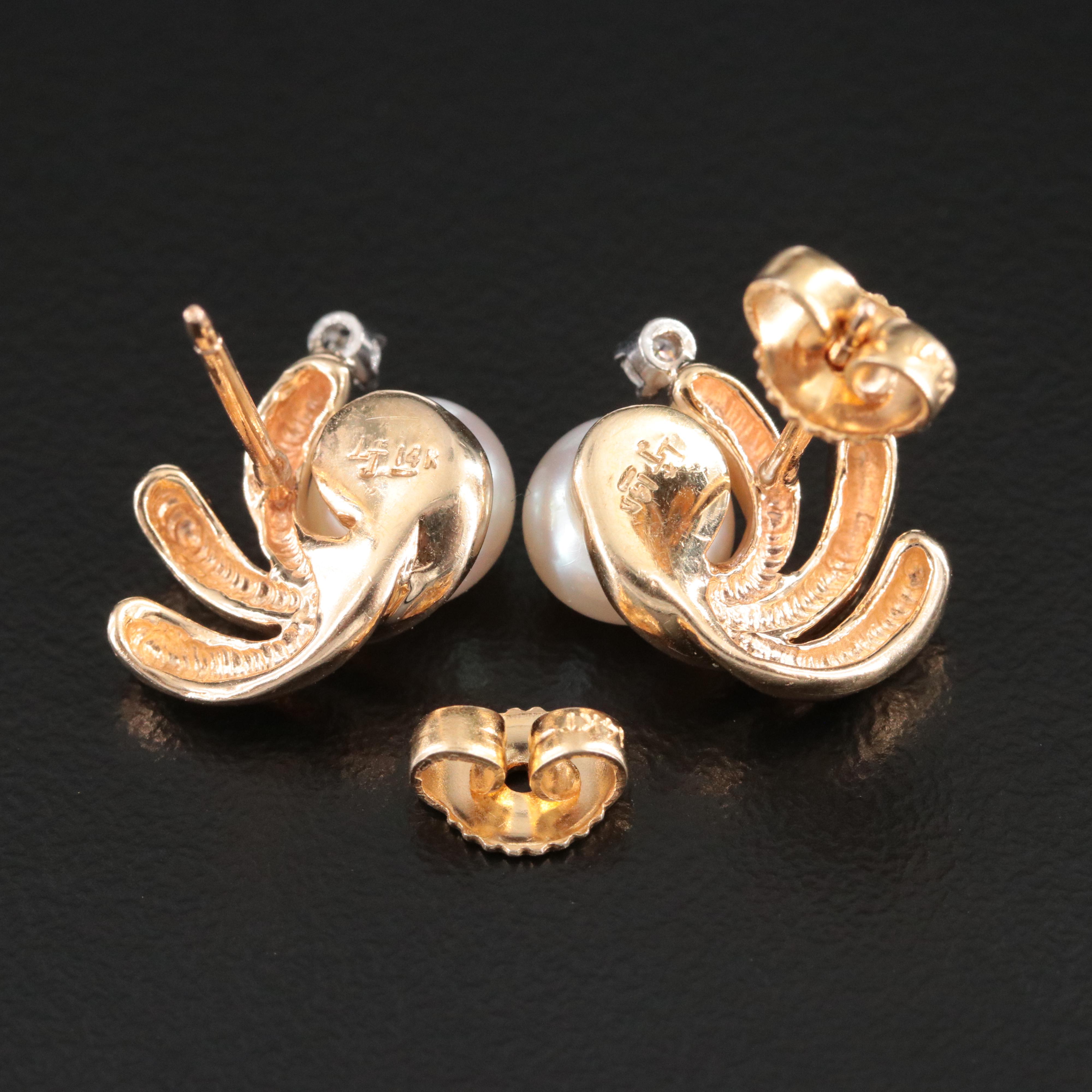 14K Pearl and Diamond Drop Earrings