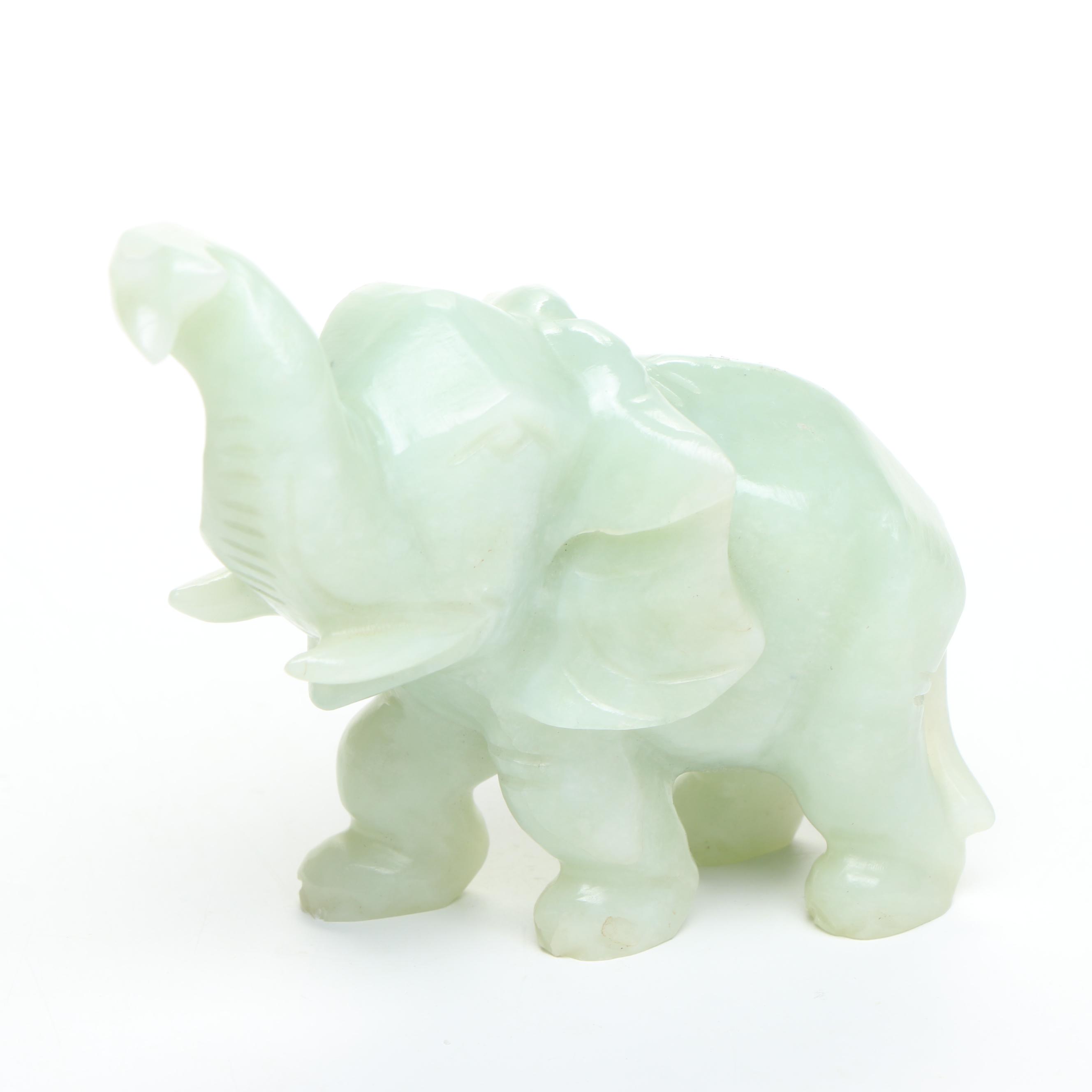 Chinese Carved Serpentine Elephant Figurines
