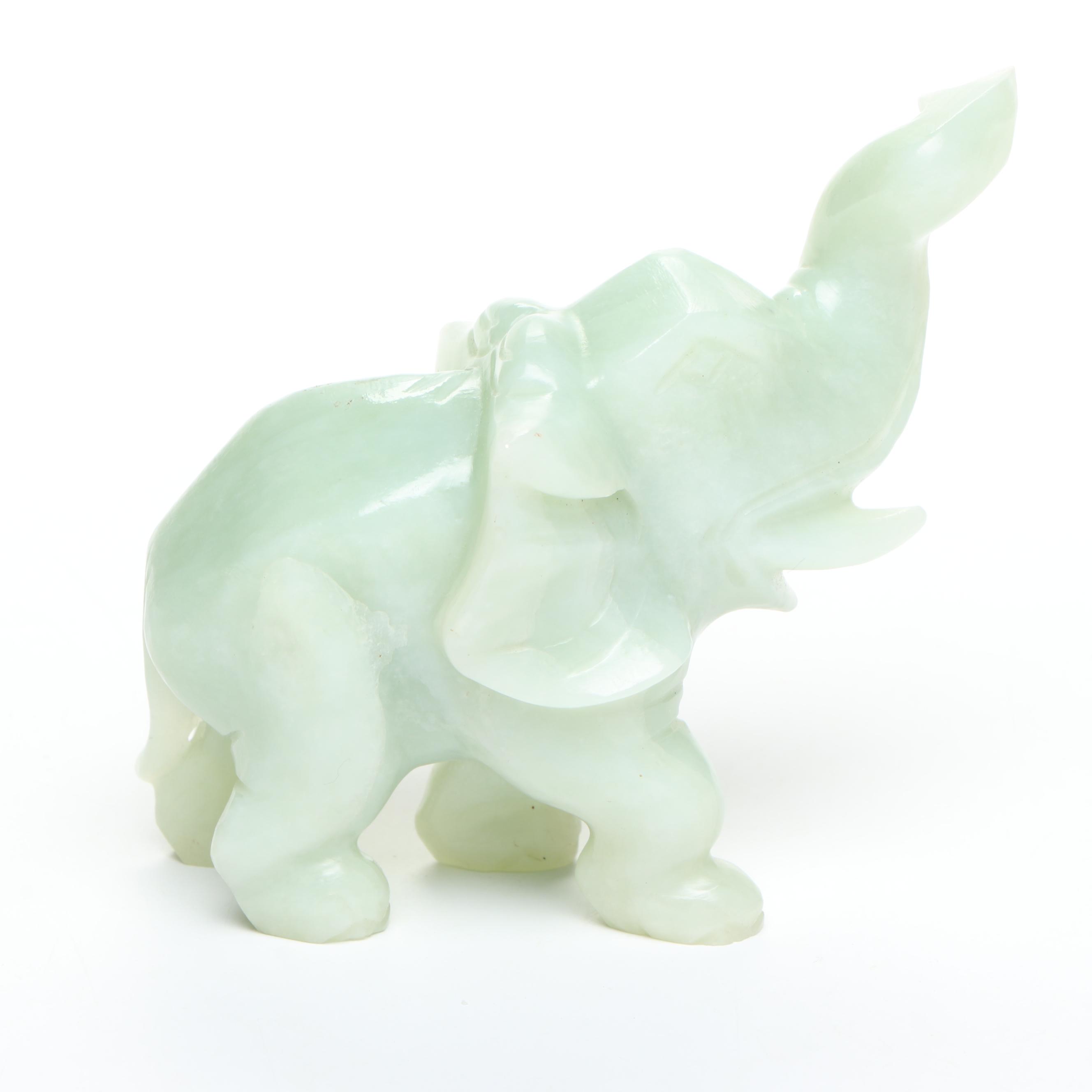 Chinese Carved Serpentine Elephant Figurines