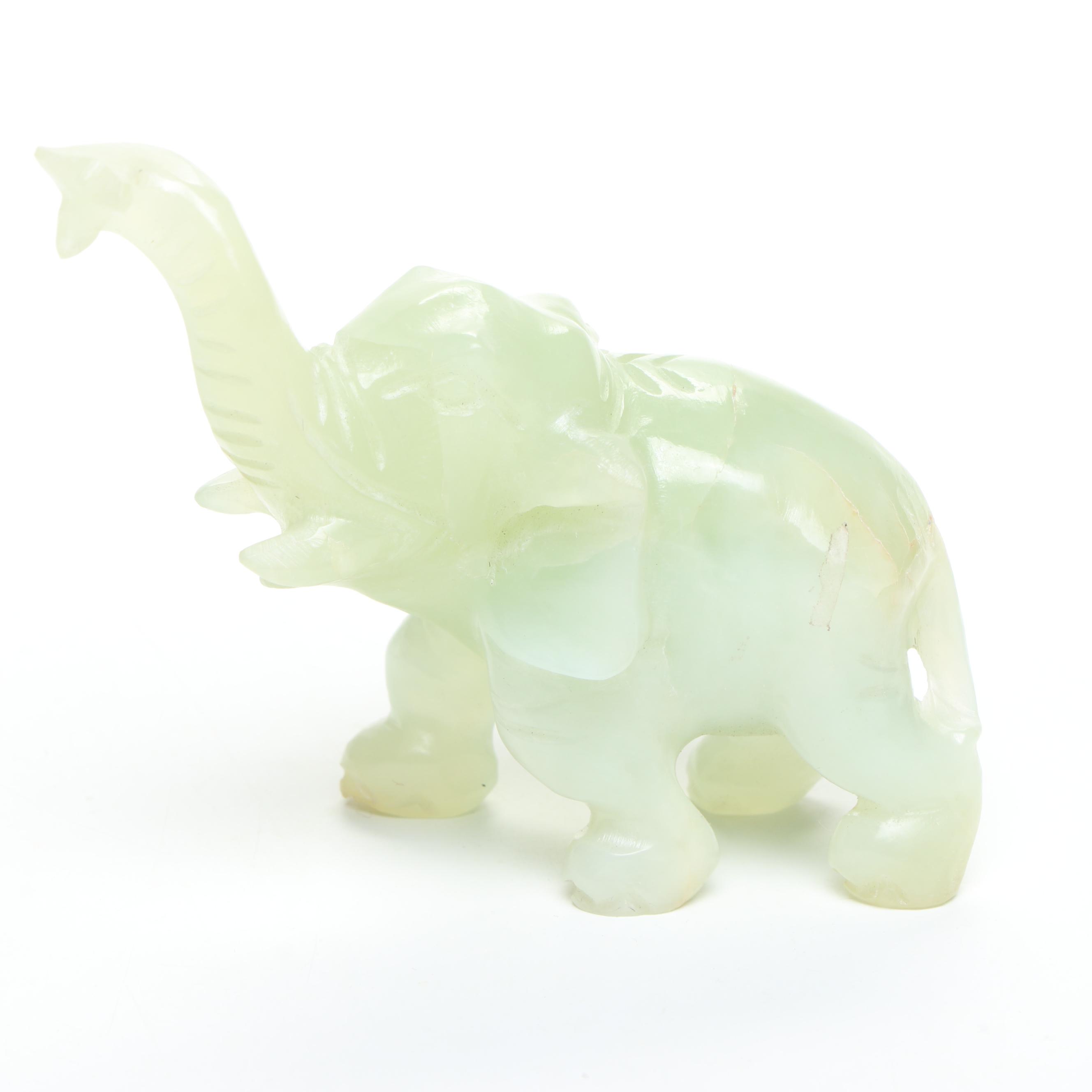 Chinese Carved Serpentine Elephant Figurines