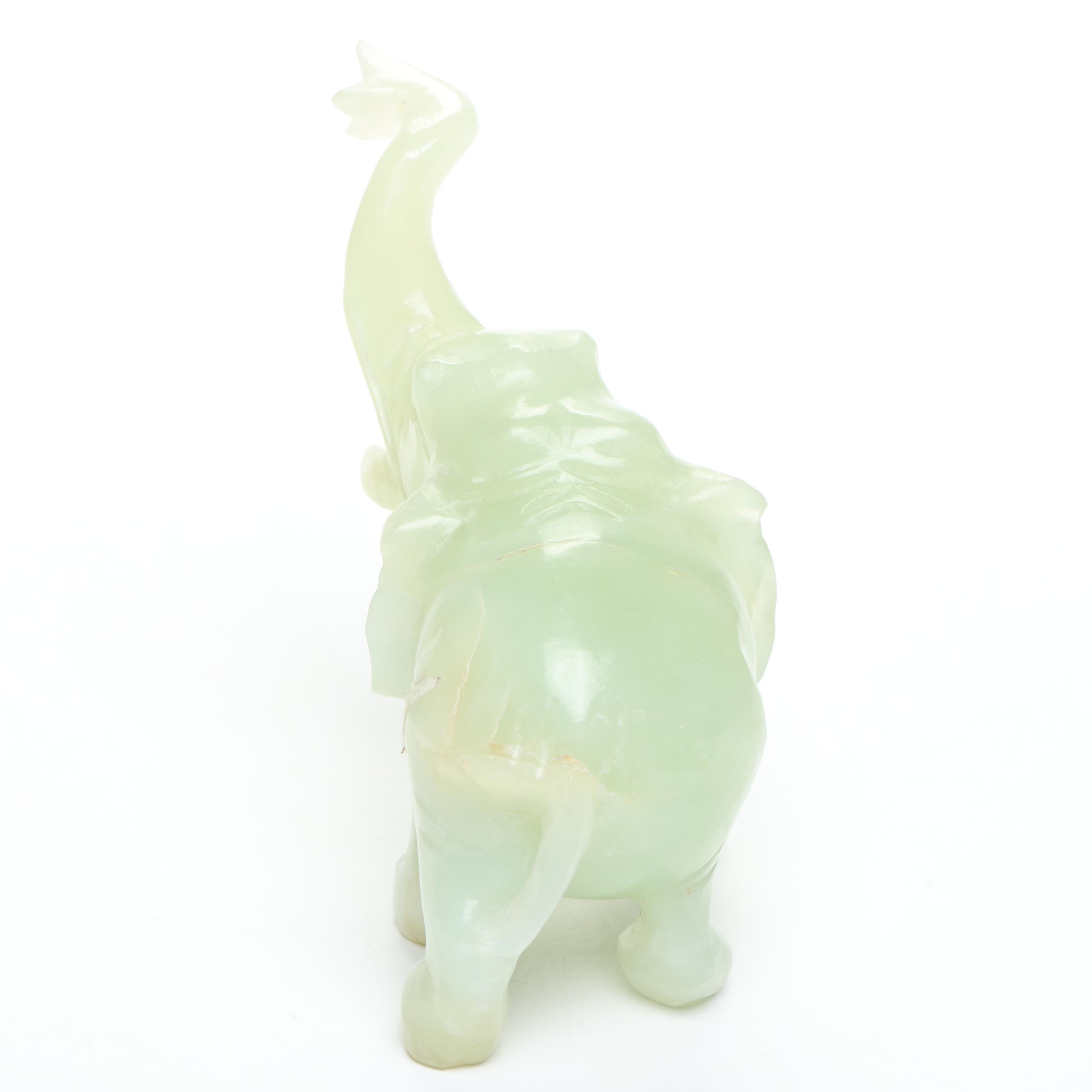 Chinese Carved Serpentine Elephant Figurines