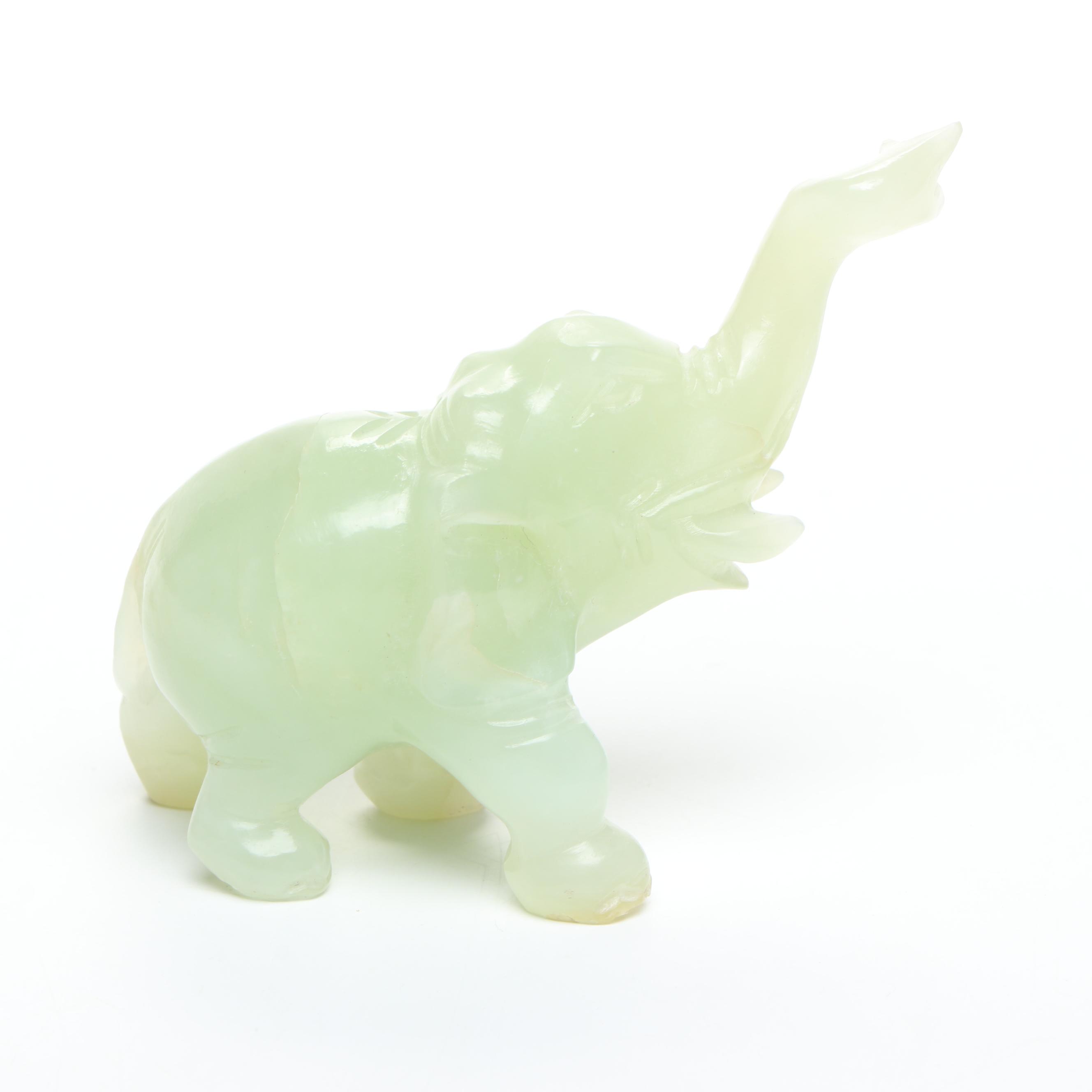 Chinese Carved Serpentine Elephant Figurines
