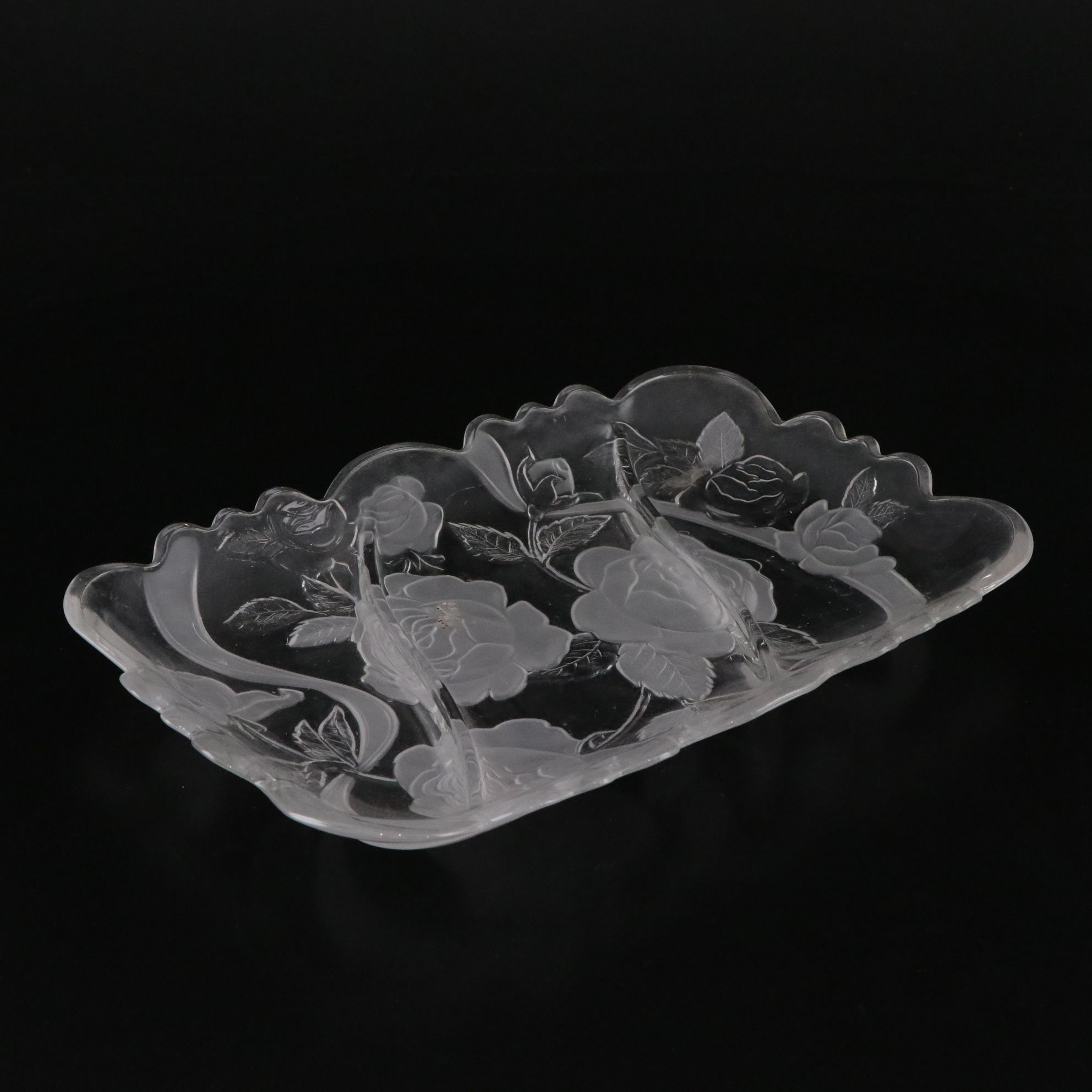 Rose Motif Divided Tray, Centerpiece Bowl with Chip & Dip Platter