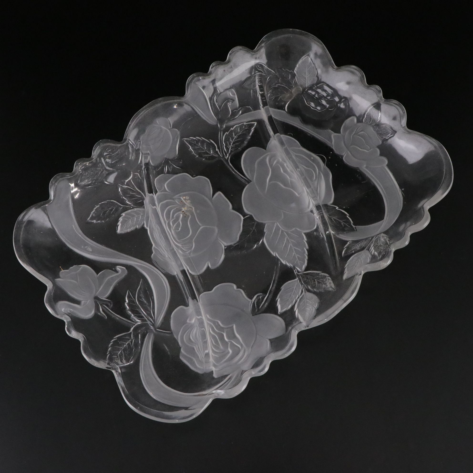 Rose Motif Divided Tray, Centerpiece Bowl with Chip & Dip Platter