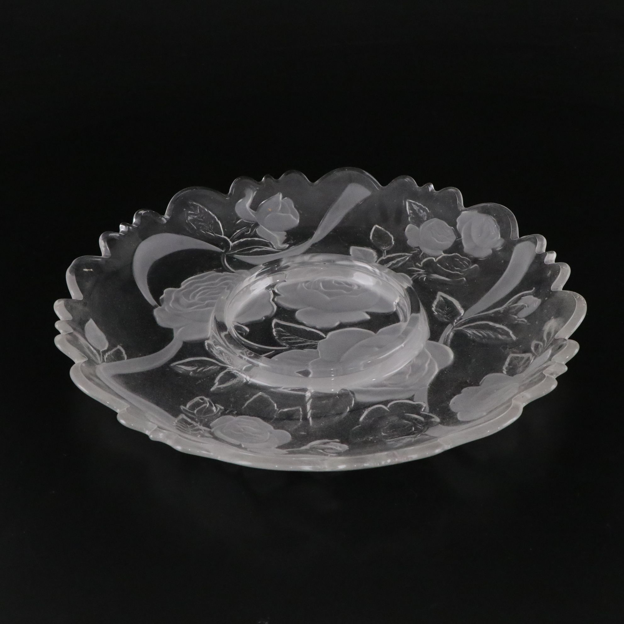 Rose Motif Divided Tray, Centerpiece Bowl with Chip & Dip Platter