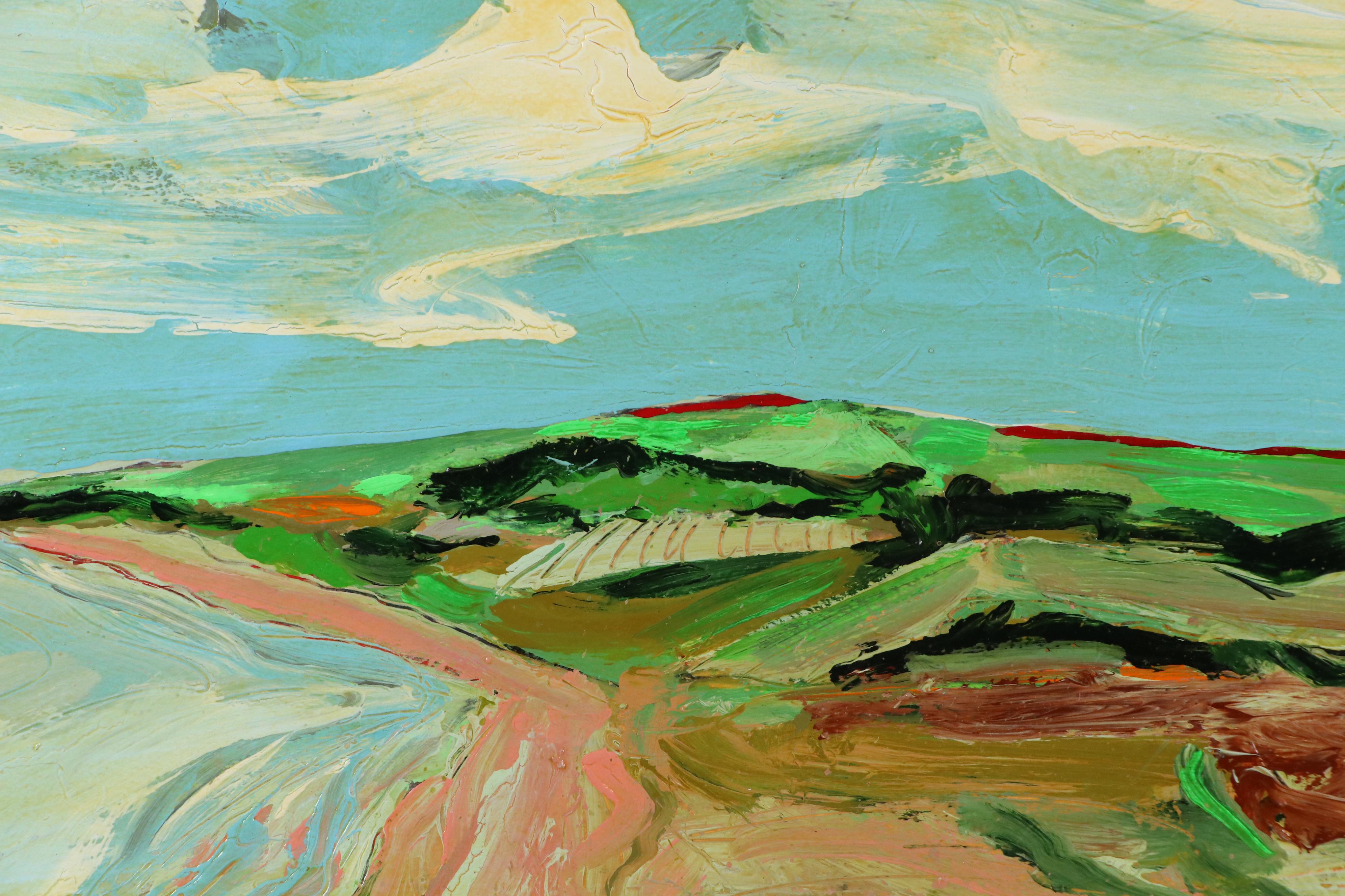 Harry Hilson Oil Painting of Abstracted Landscape, Late 20th Century