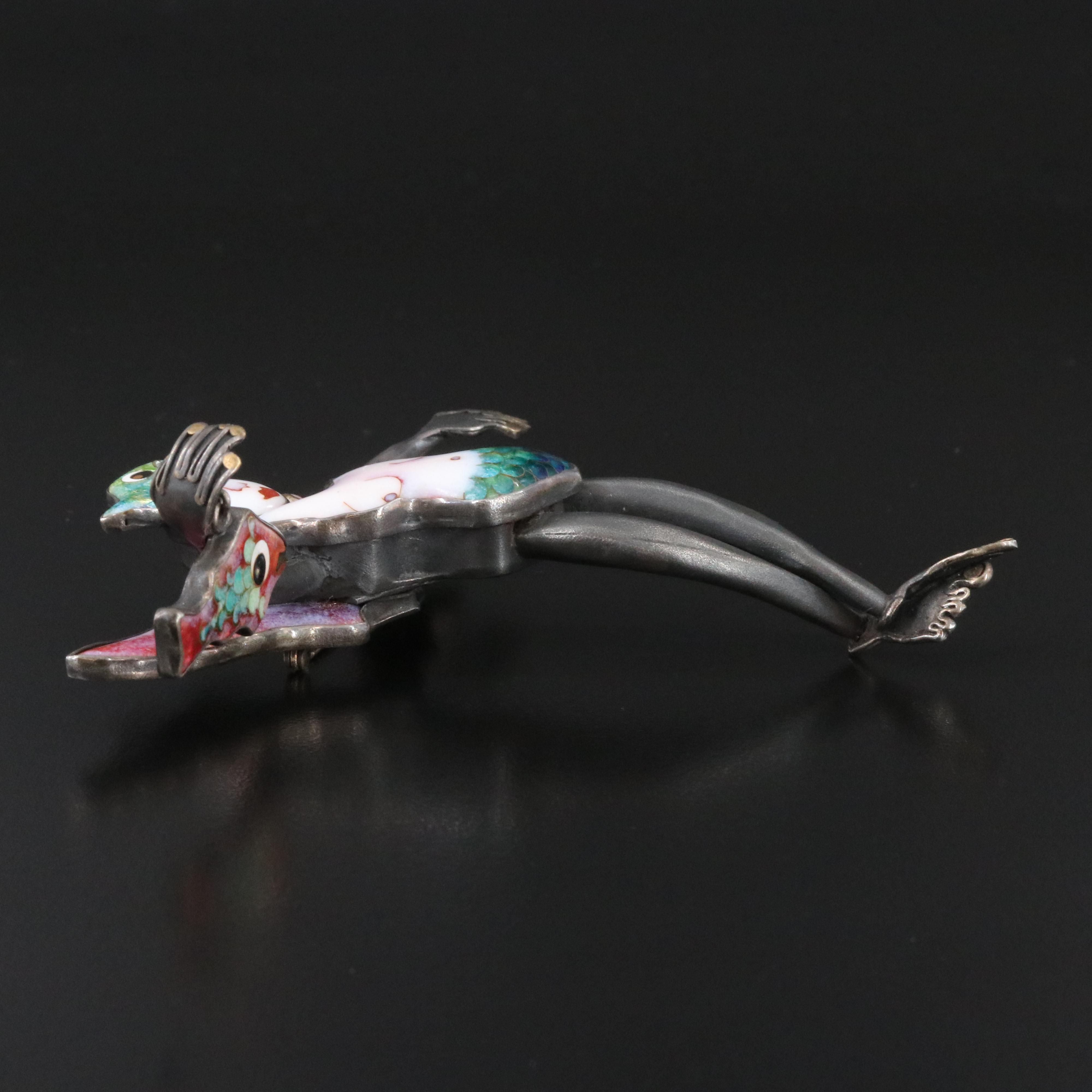 Kristin Holeman Cloisonne and Coral Mermaid Brooch with 24K Accents