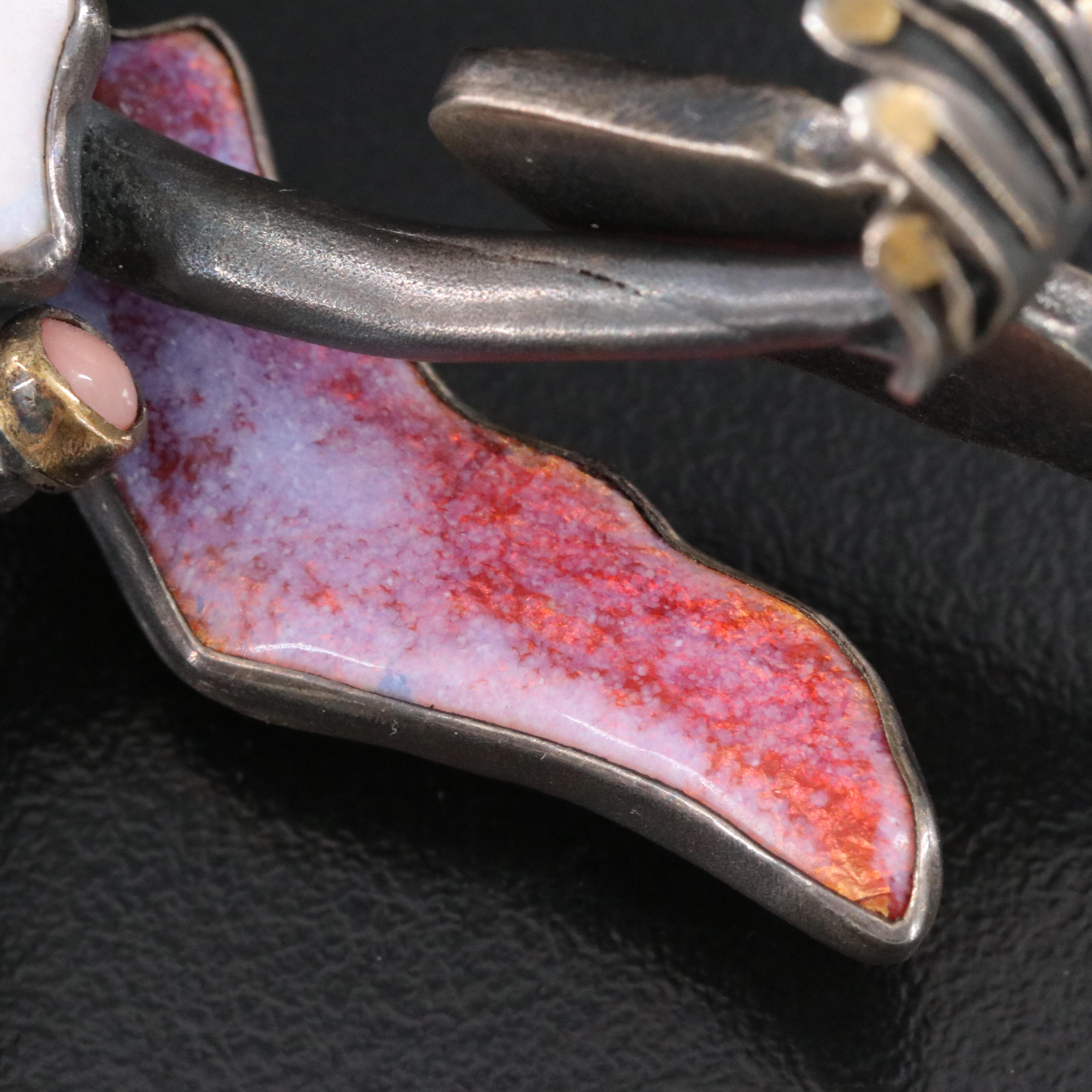 Kristin Holeman Cloisonne and Coral Mermaid Brooch with 24K Accents