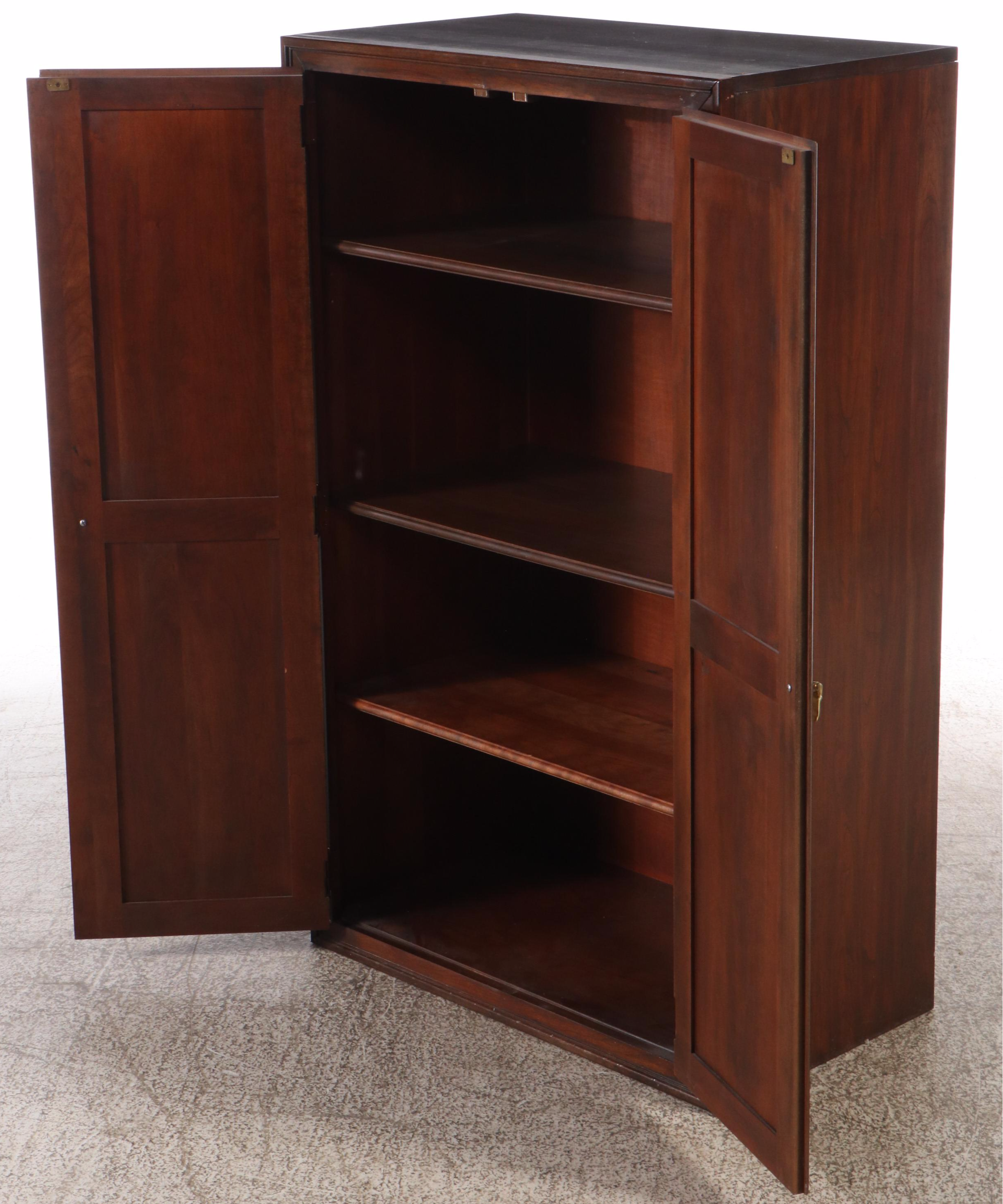 Campaign Style Walnut Finish and Brass Cabinet