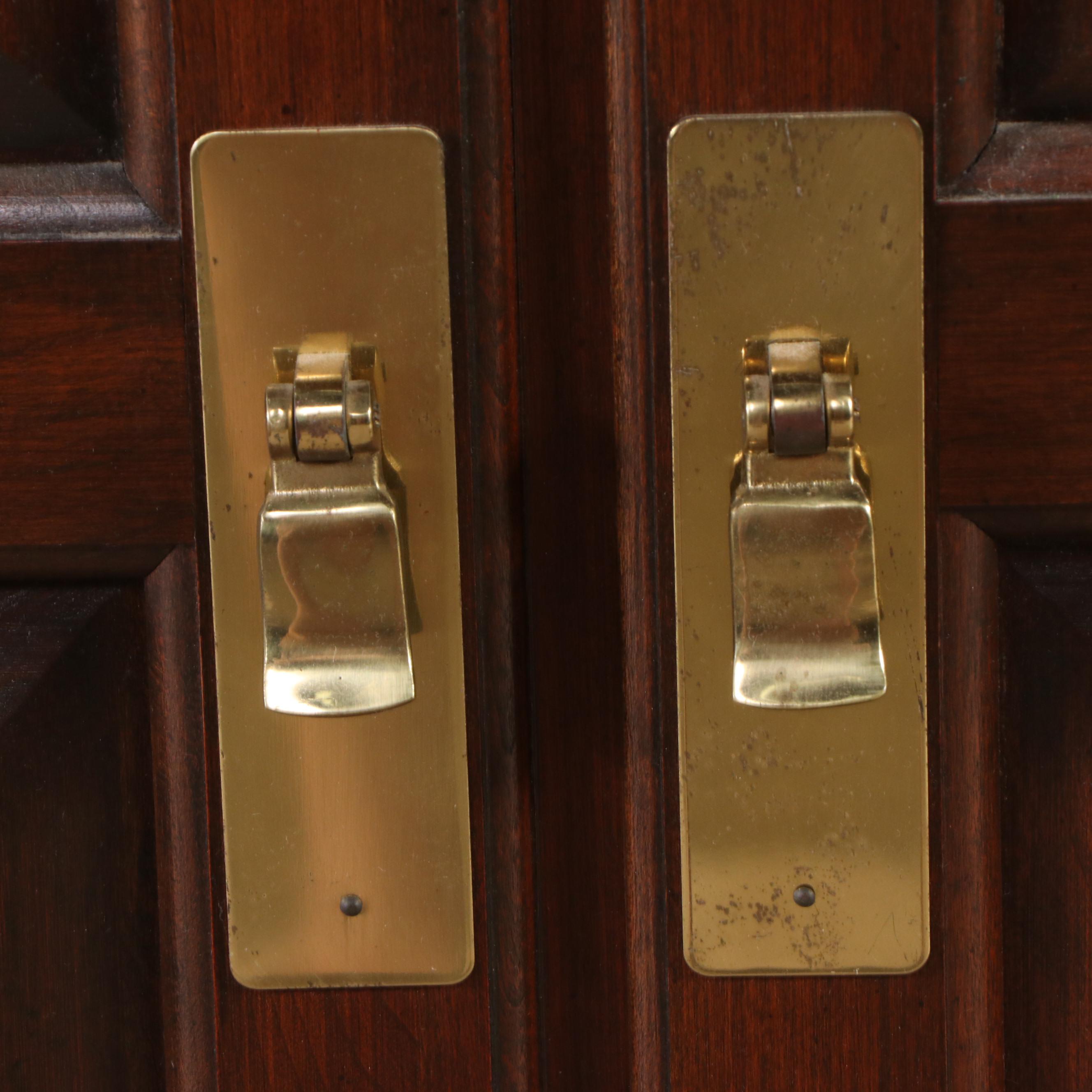 Campaign Style Walnut Finish and Brass Cabinet