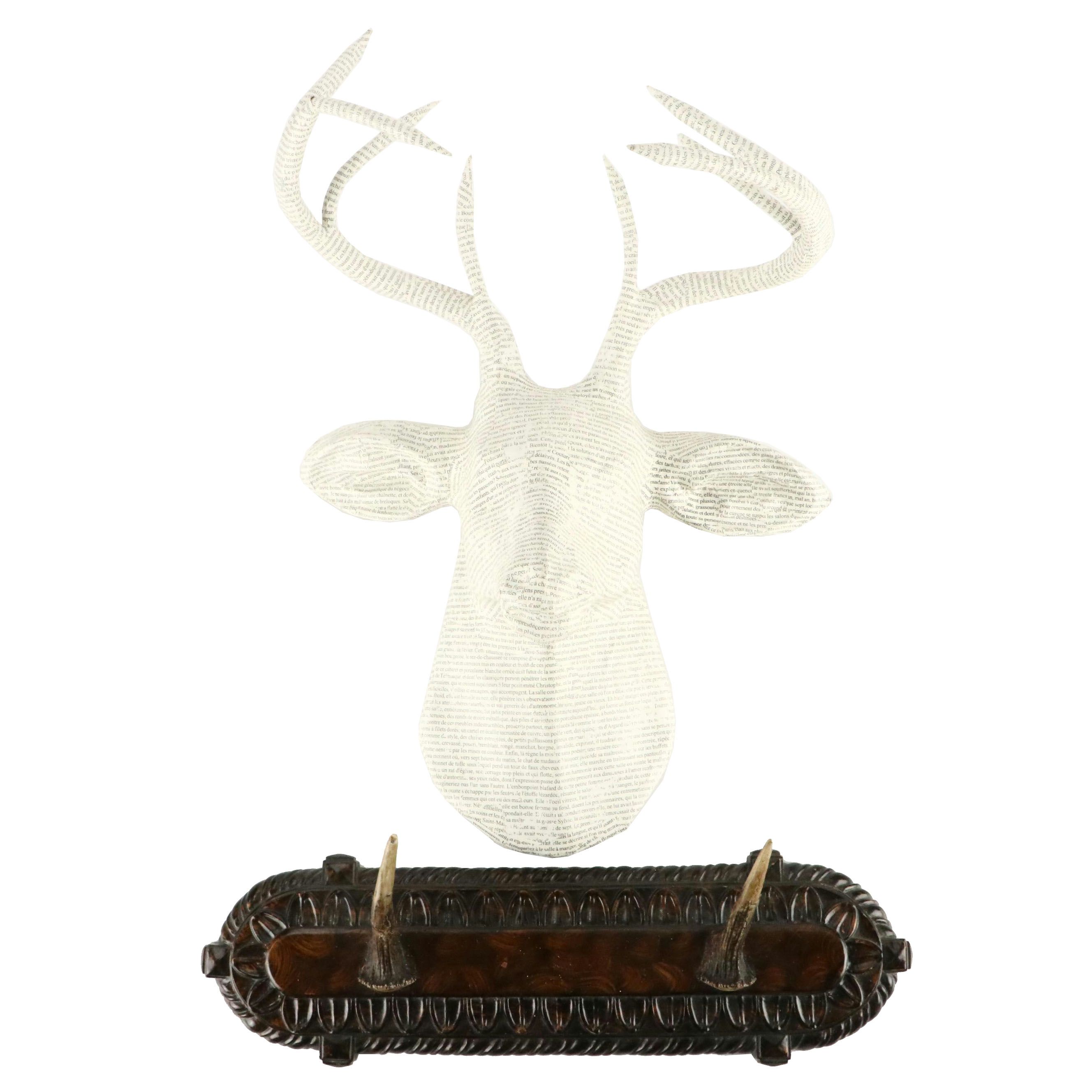 Papier-Mâché French Print Stag Head with Antler Wall Coat and Hat Rack