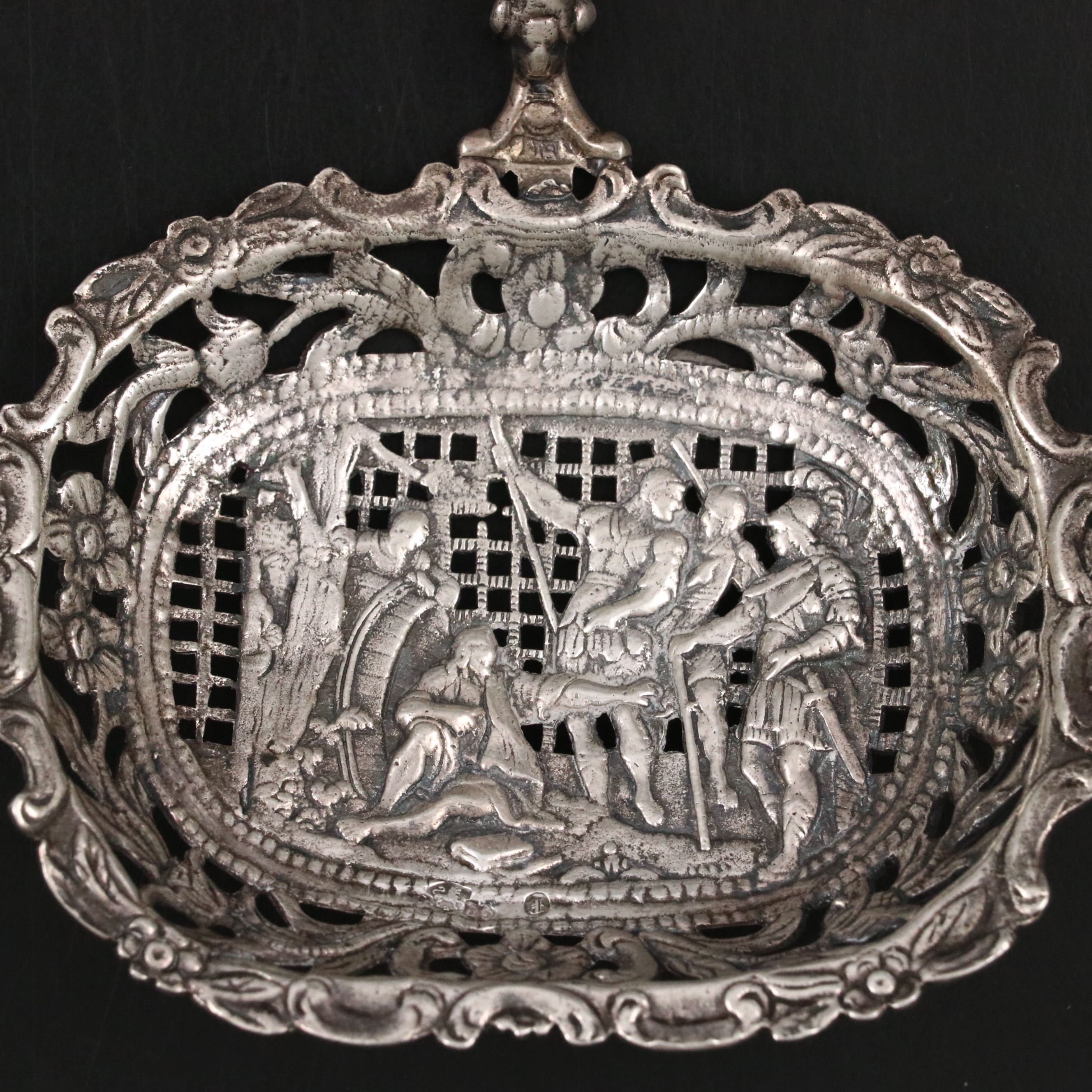 Dutch Pierced and Repoussé 800 Silver Monkey Spoon, 1890