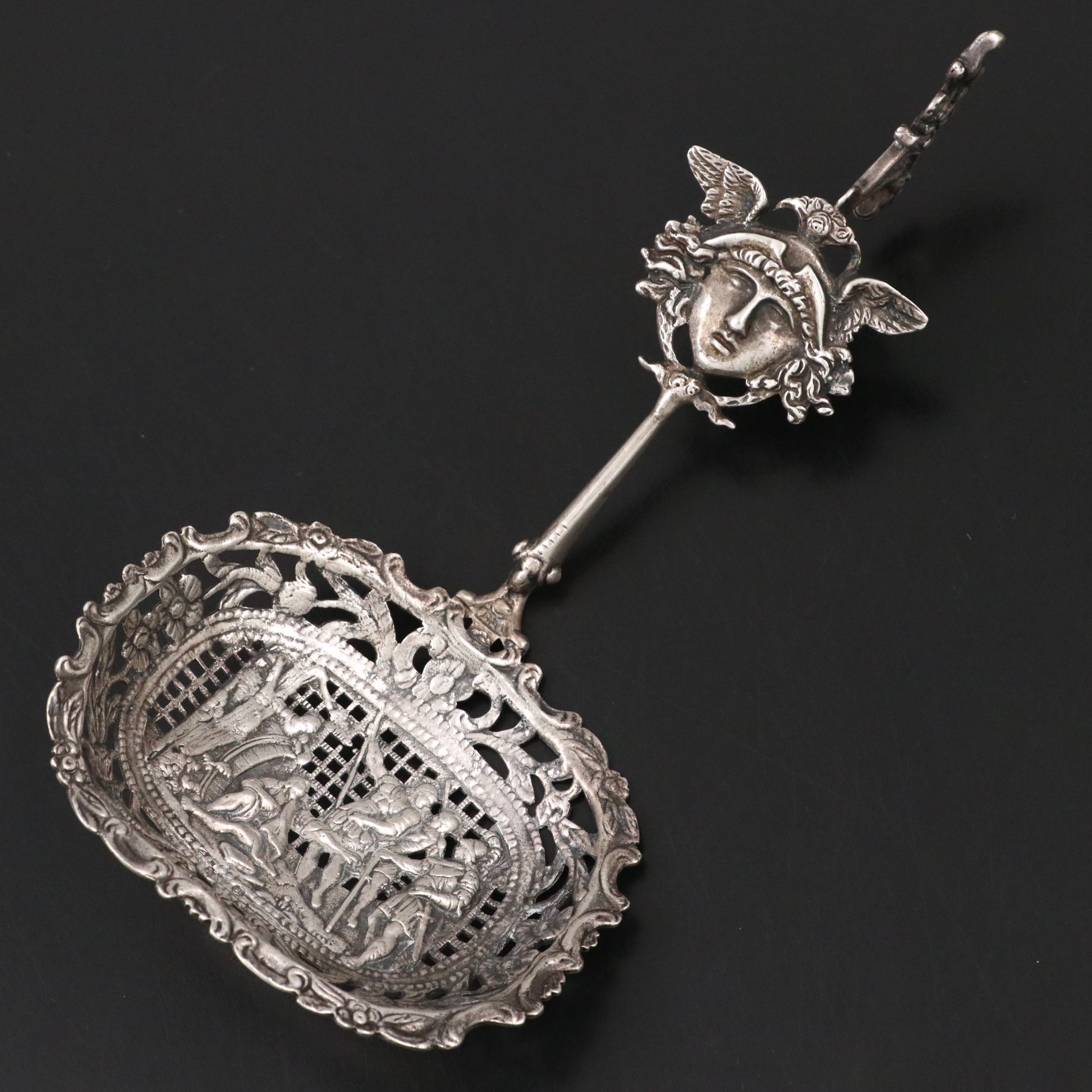 Dutch Pierced and Repoussé 800 Silver Monkey Spoon, 1890