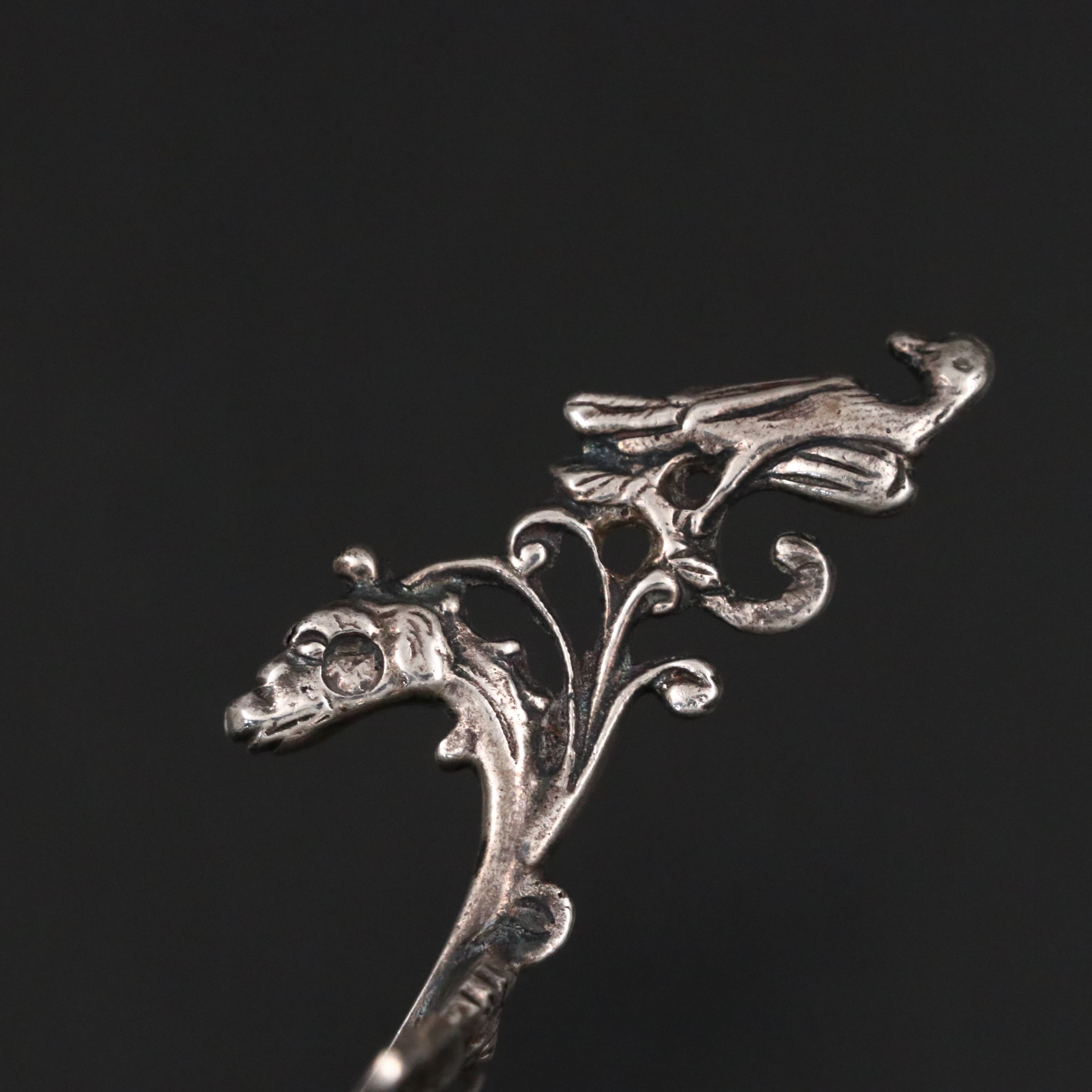 Dutch Pierced and Repoussé 800 Silver Monkey Spoon, 1890