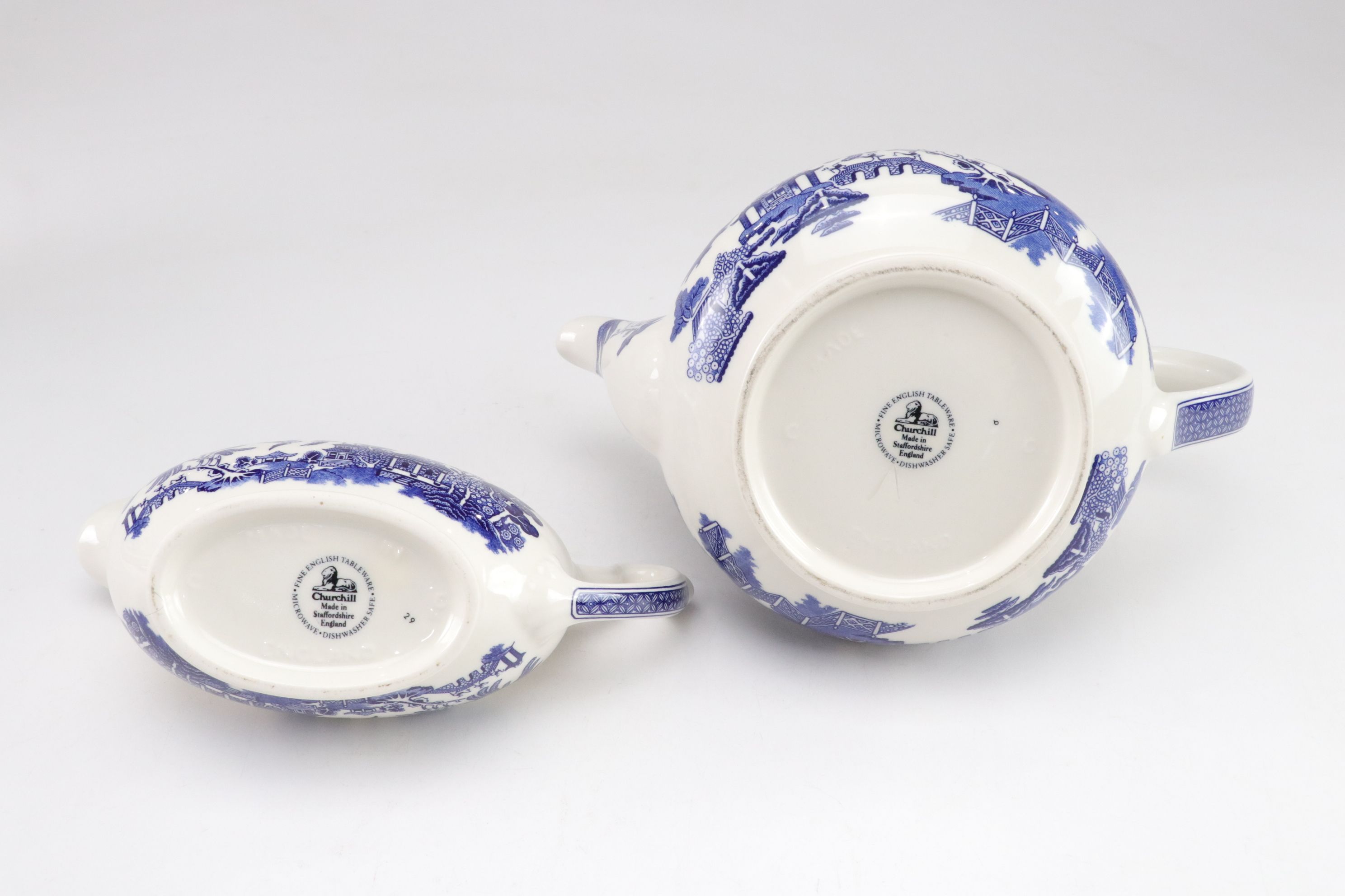 Churchill "Willow Blue" Teapot, Gravy Boat & Other Tableware