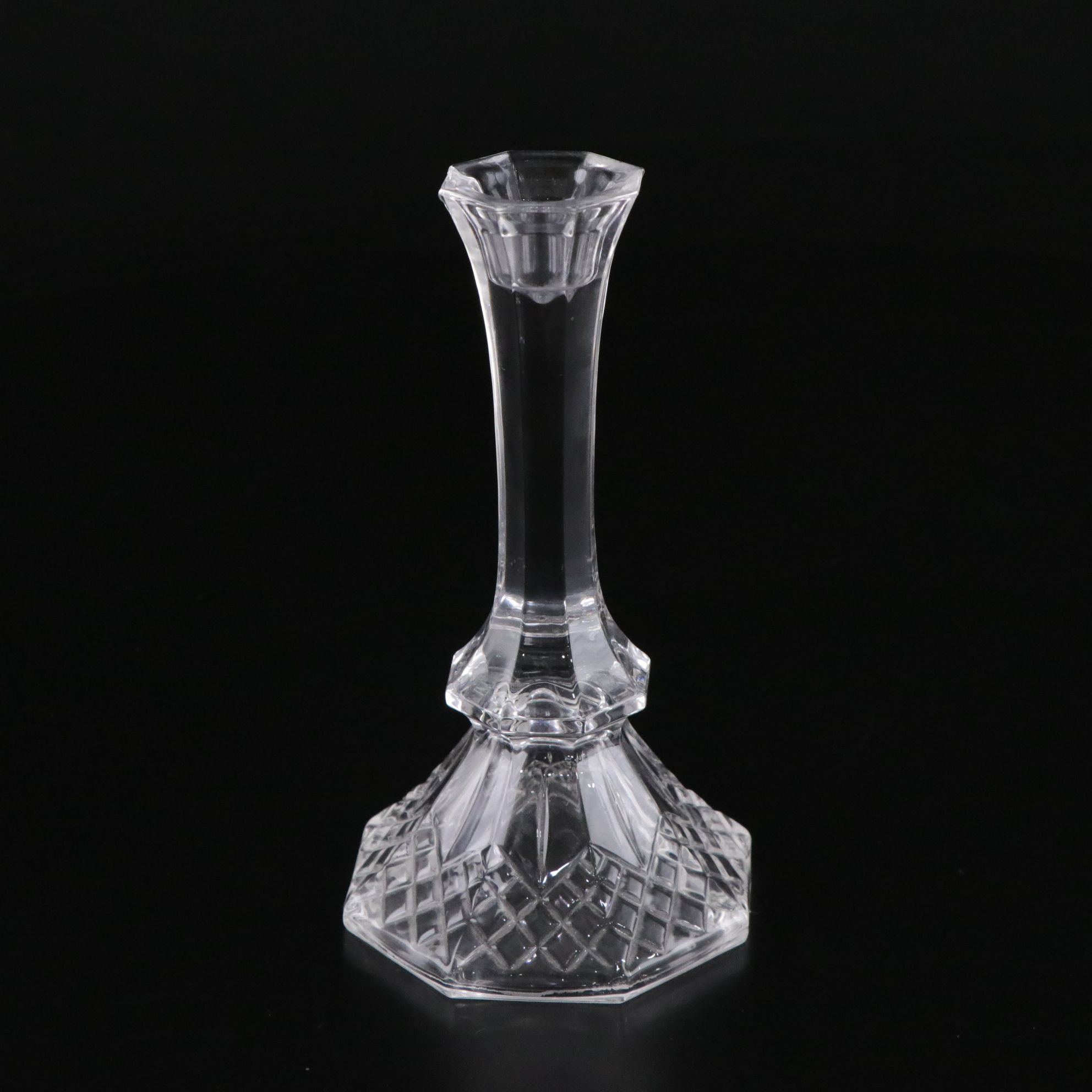 Regency Style Cut Crystal Diamond Quilt Candlesticks