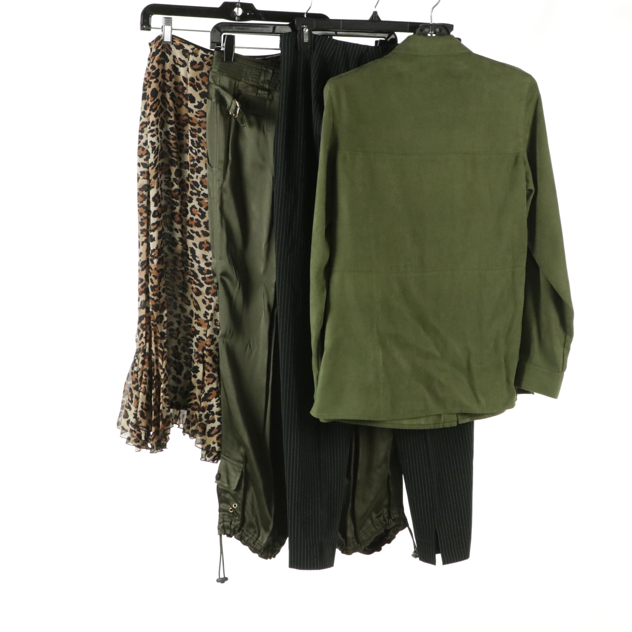 Dana Buchman Cheeta Printed Silk Midi Skirt, Don Caster Button-Down Shirt & More