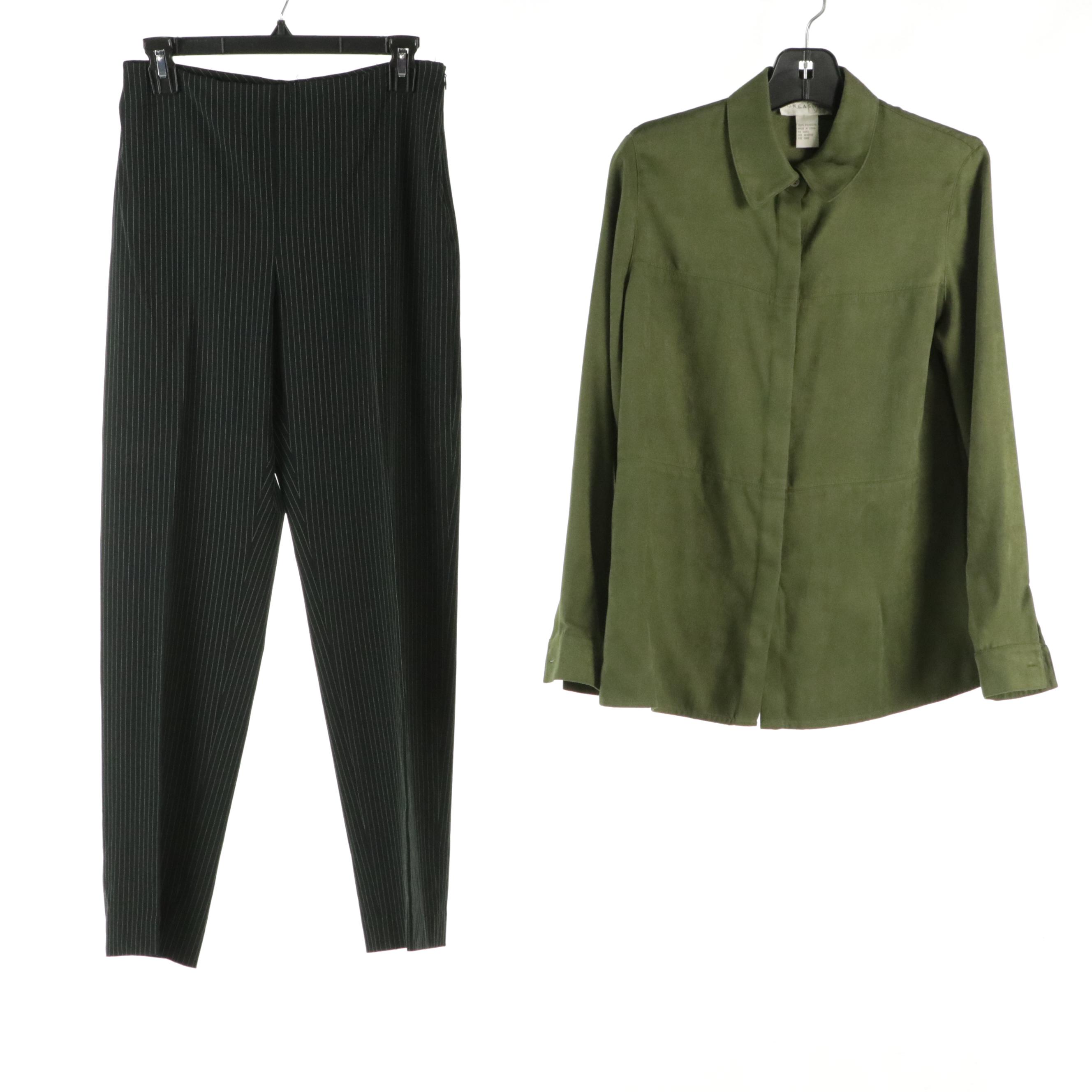 Dana Buchman Cheeta Printed Silk Midi Skirt, Don Caster Button-Down Shirt & More