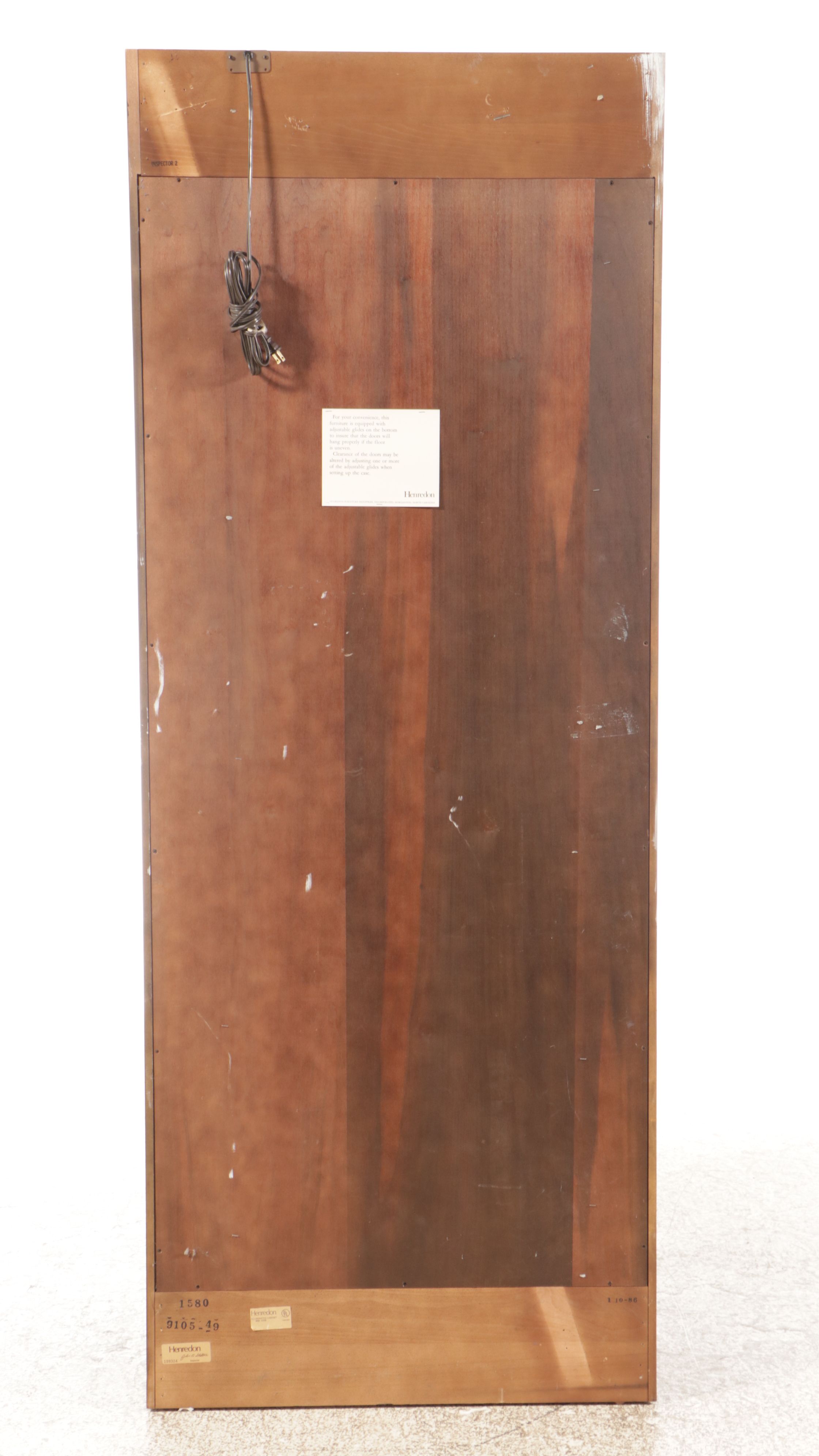 Henredon Campaign Style Oak Finish and Brass Illuminated China Cabinet